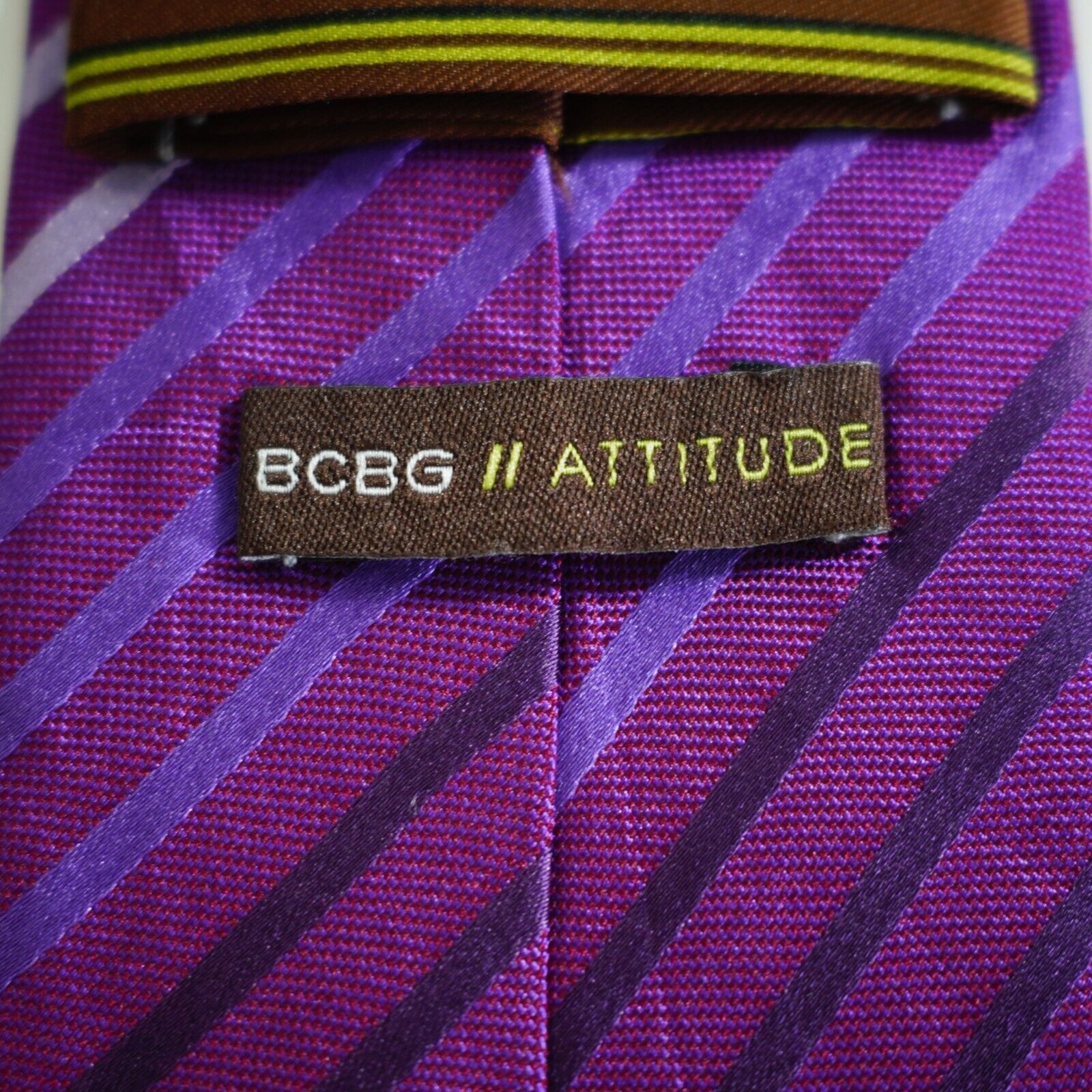 BCBGeneration BCBG Attitude Purple Woven Striped Silk Tie Size ONE SIZE - 3 Thumbnail