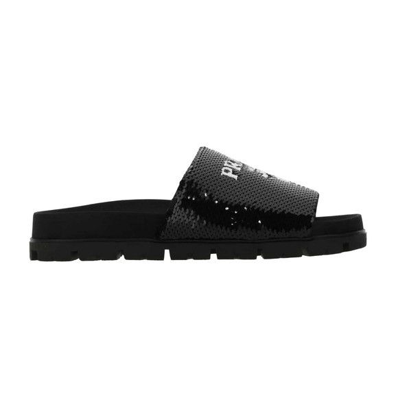 Prada o1B3y1r0526 Sequin Slide Sandals in Black Size US 8 / IT 38 - 1 Thumbnail