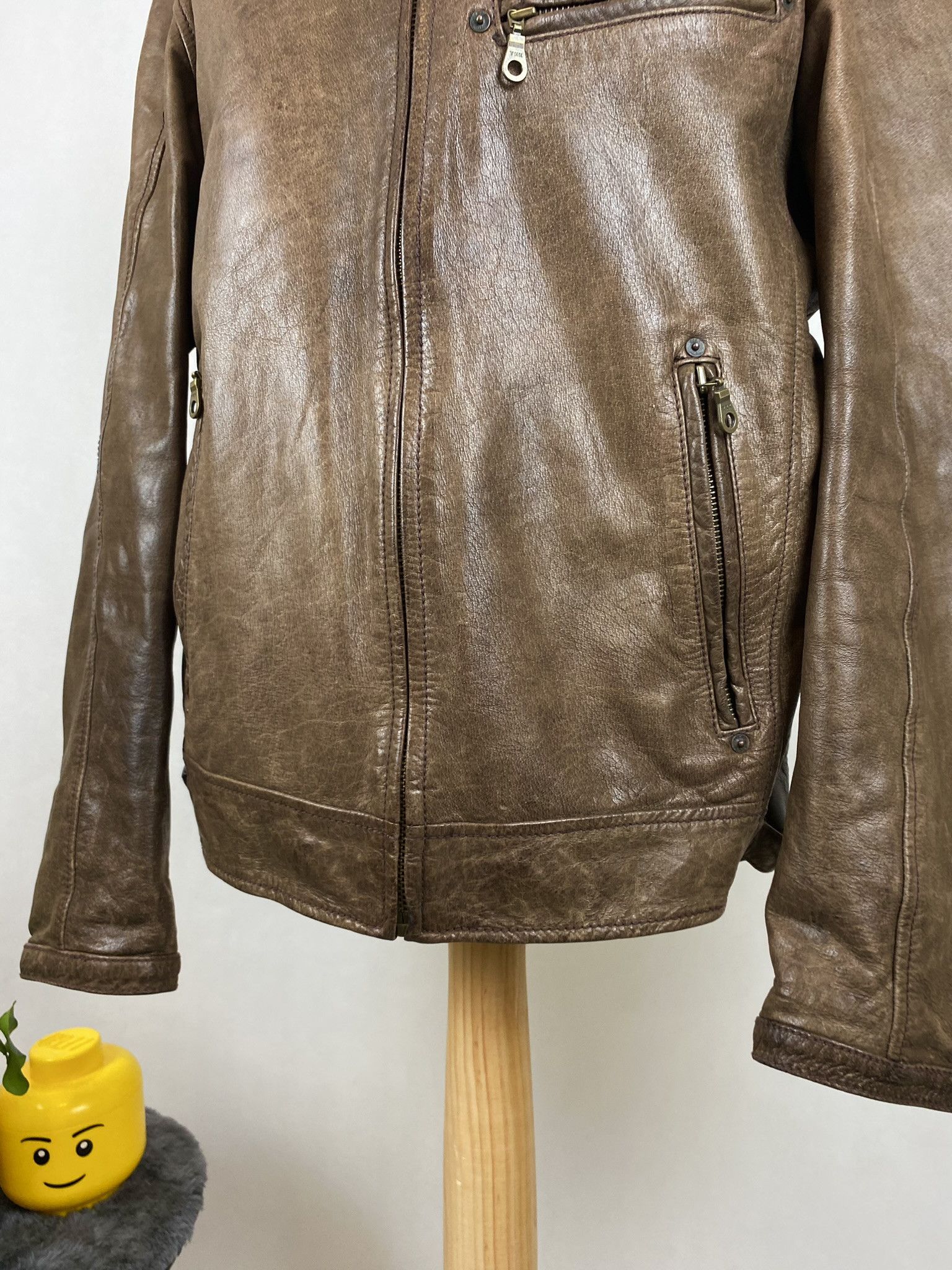 Genuine Leather × Vintage real leather moto biker jacket faded washed Size US L / EU 52-54 / 3 - 12 Thumbnail