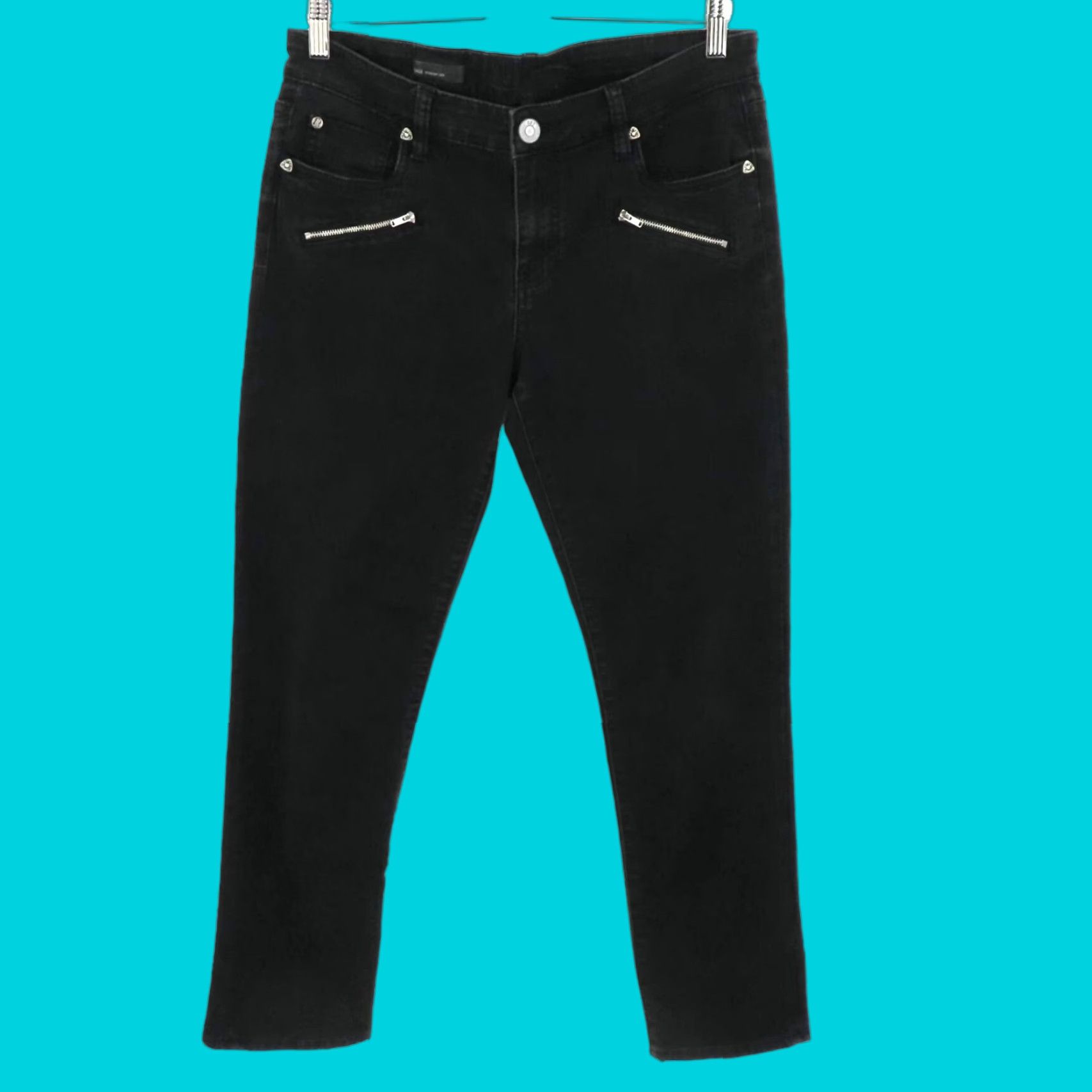Vintage Kut from the Kloth Women Jeans 10 Sage Straight Leg Zipper Pocket Black Denim Slacks Size 32" / US 10 / IT 46 - 1 Thumbnail