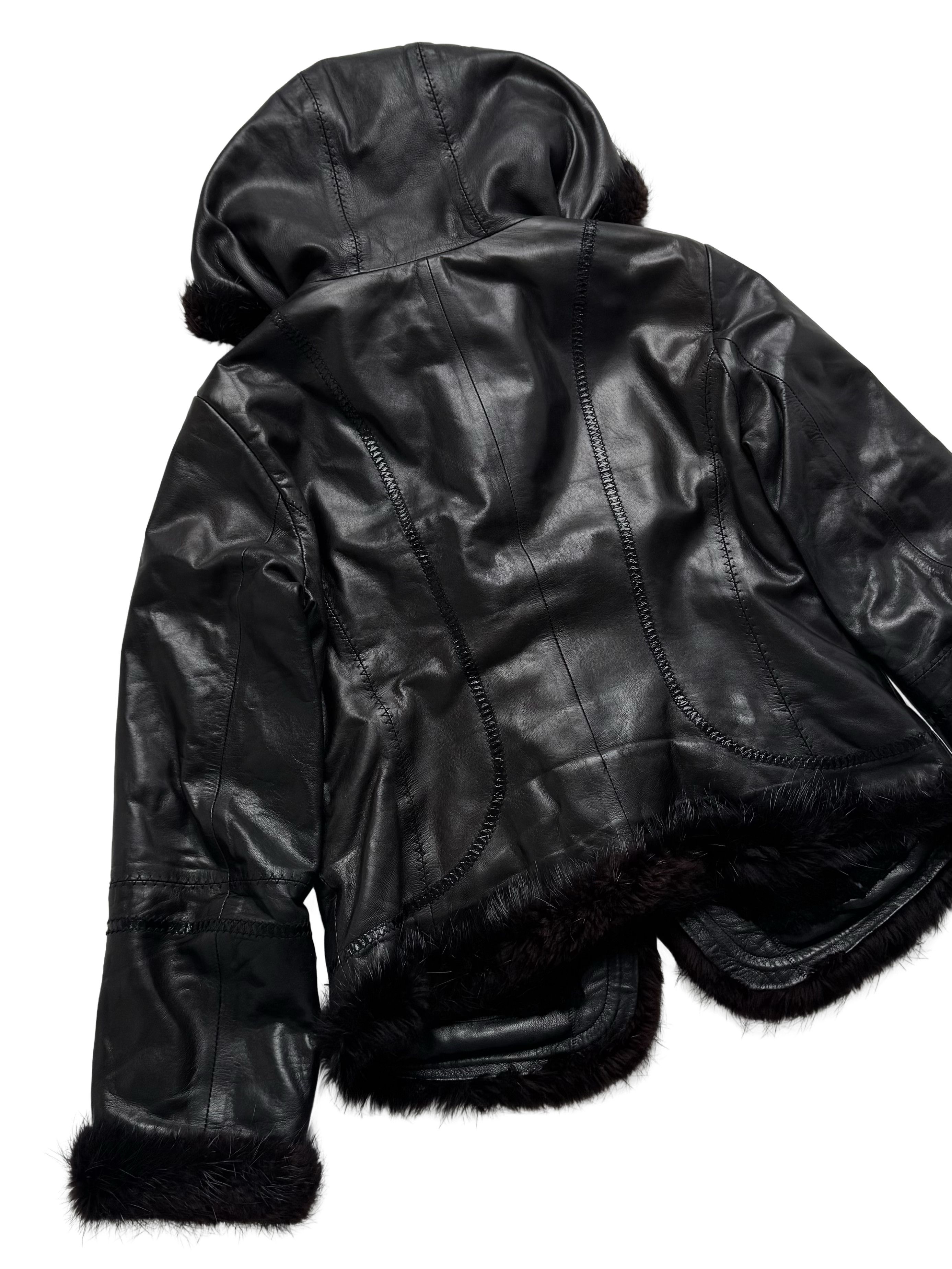 Vintage Vintage Cropped Leather Hooded Jacket Size L / US 10 / IT 46 - 23 Thumbnail