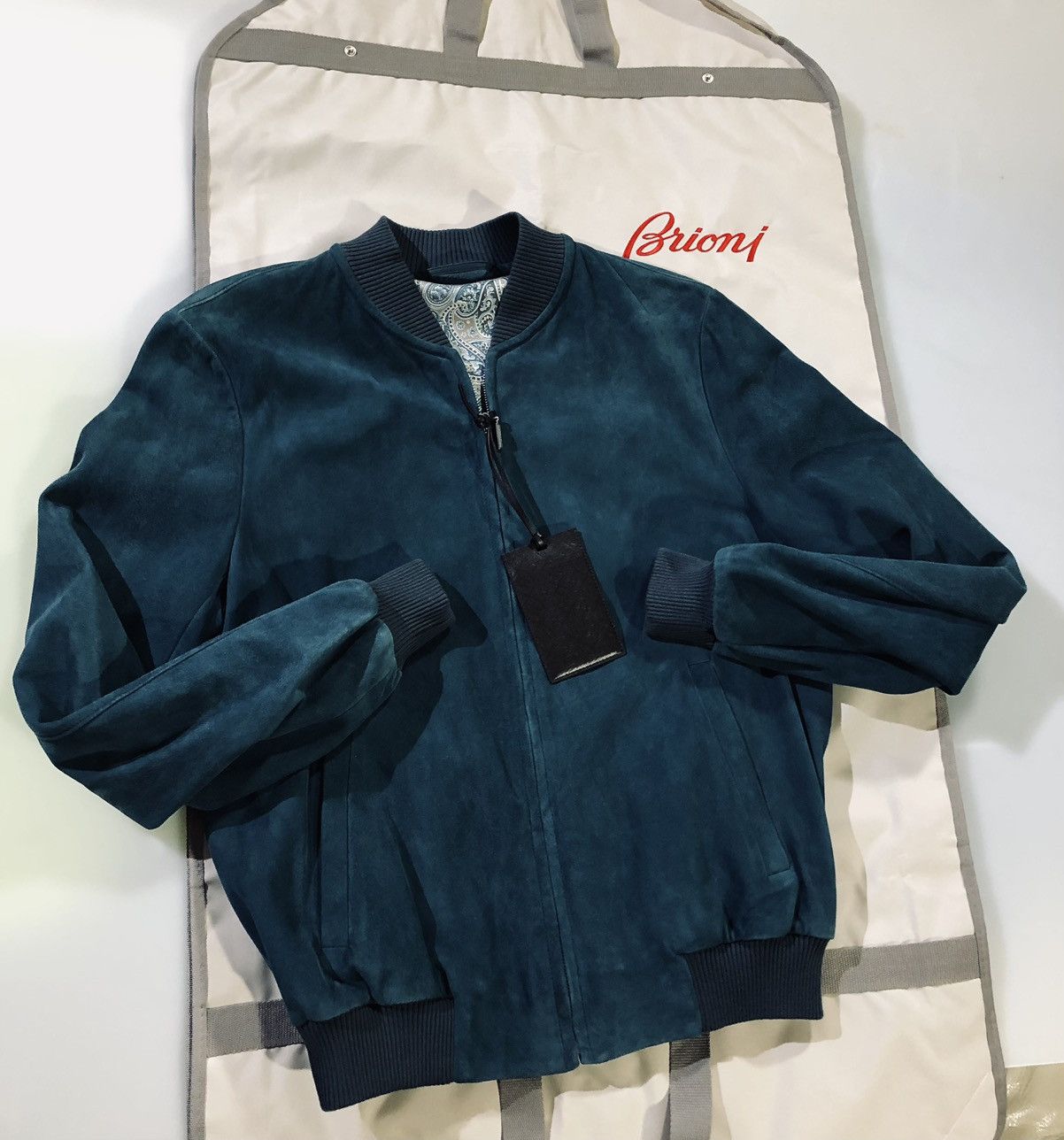 Brioni Brioni 🇮🇹 Blu suede silk lined bomber 50 NEW Size US M / EU 48-50 / 2 - 1 Thumbnail