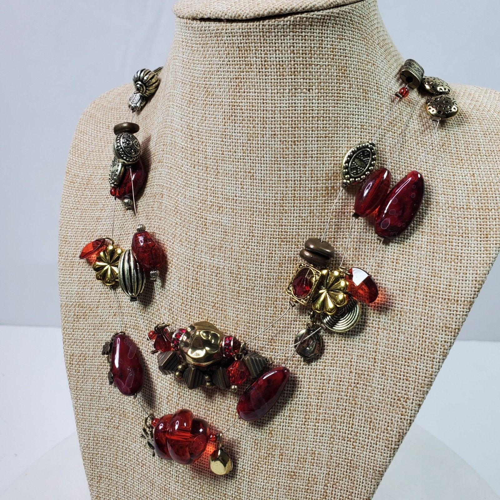 The Unbranded Brand Casual Career Bead Necklace 20" Red Silver Gold Tone Size ONE SIZE - 3 Thumbnail