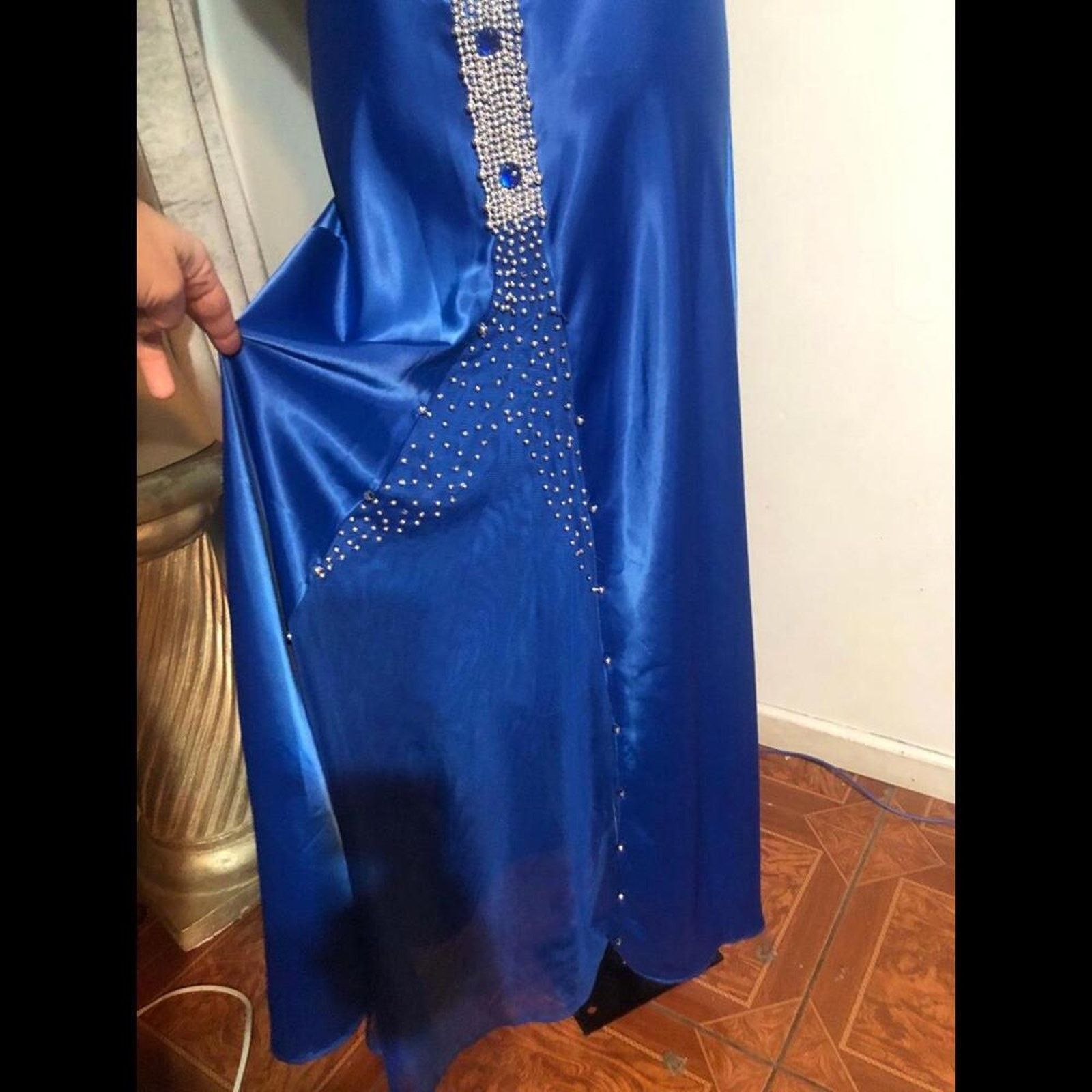 Other Blue silky smooth halter gown dress with back beading Size S / US 4 / IT 40 - 6 Thumbnail