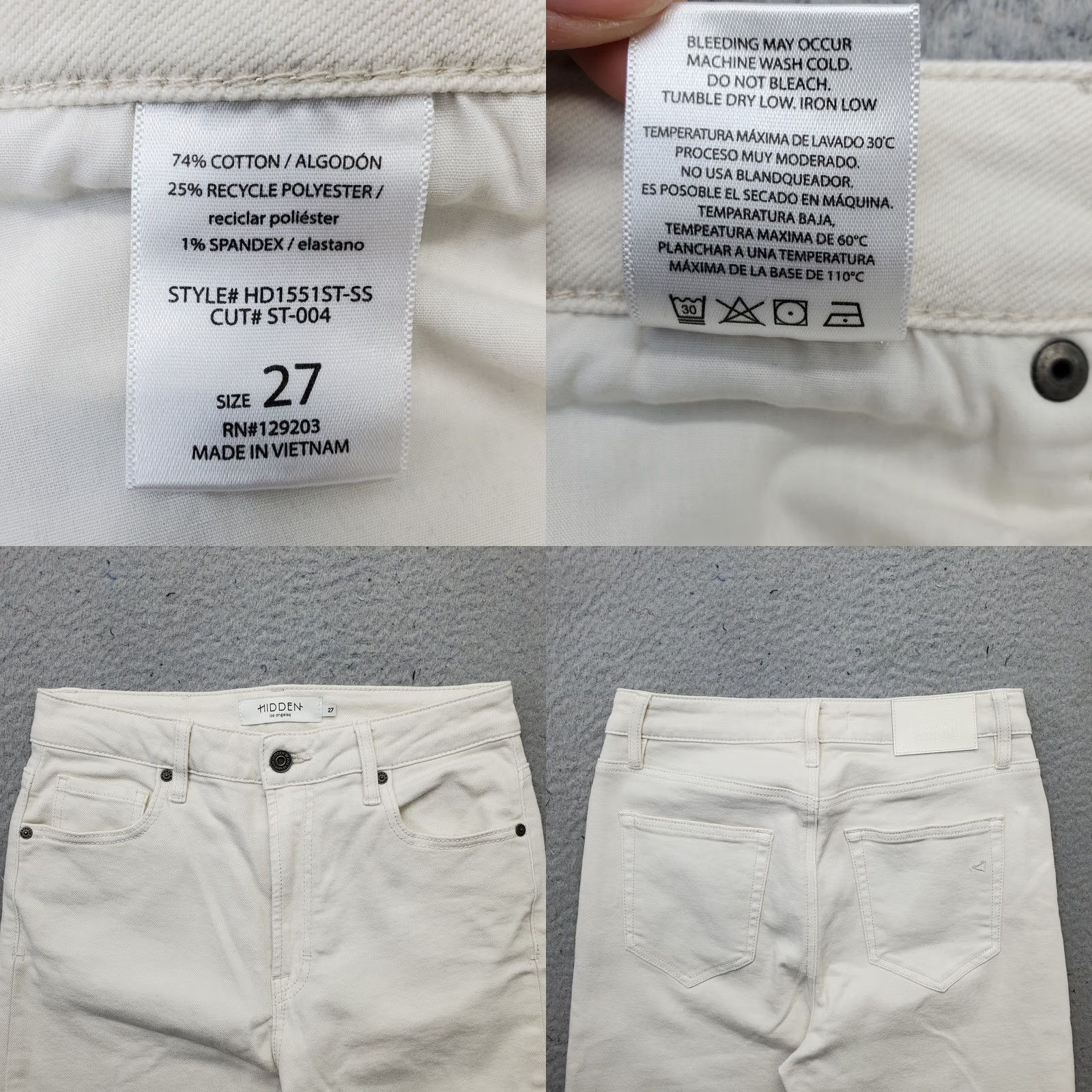 Vintage Hidden Womens Jeans 27 White Crop Wide-Leg Vtg Tracey Sea Salt Wash HD1551ST-SS Size 27" / US 4 / IT 40 - 8 Thumbnail