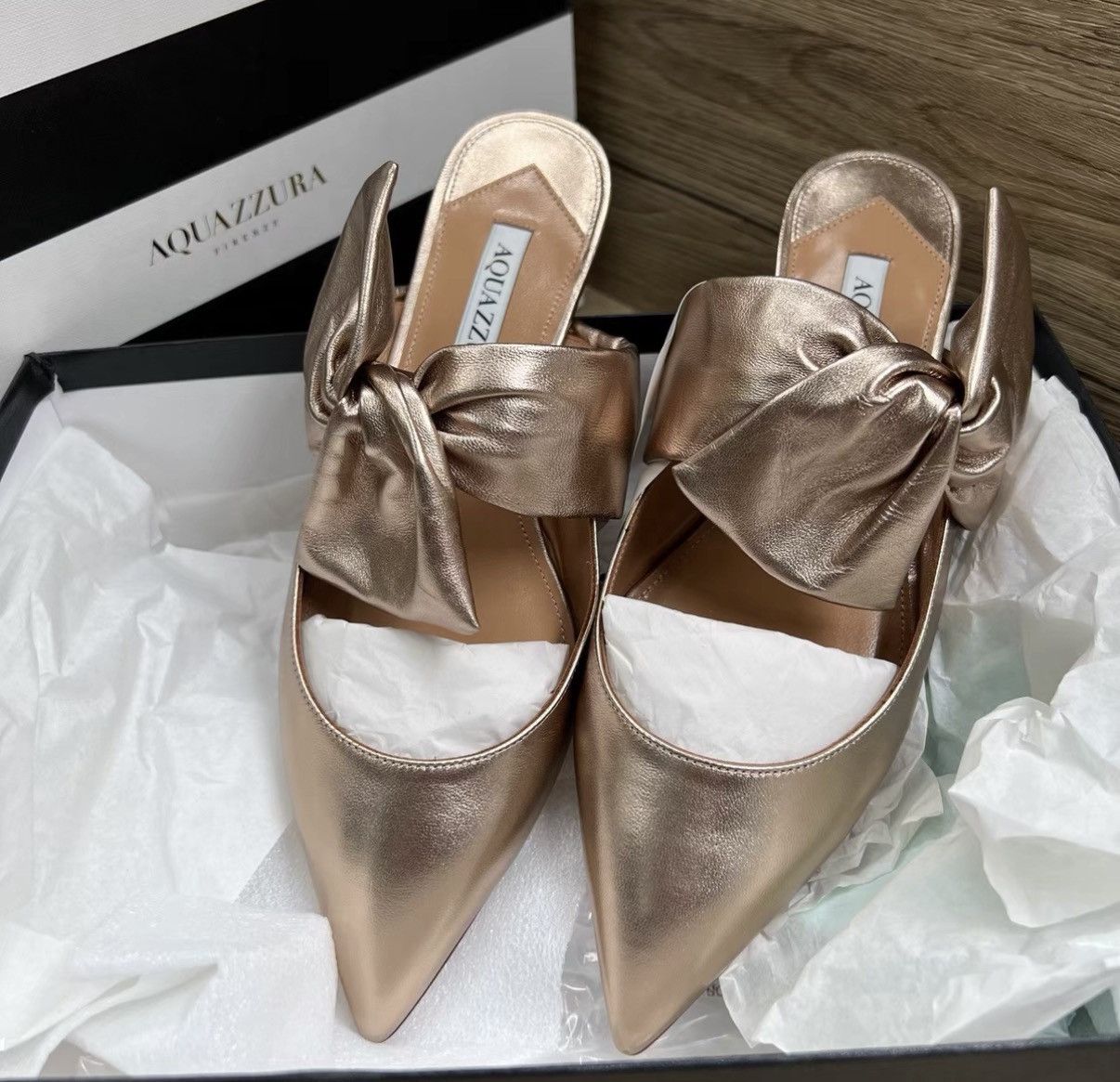 Aquazzura Aquazzura Champagne Gold Mule Slides J41 Size US 7 / IT 37 - 2 Thumbnail