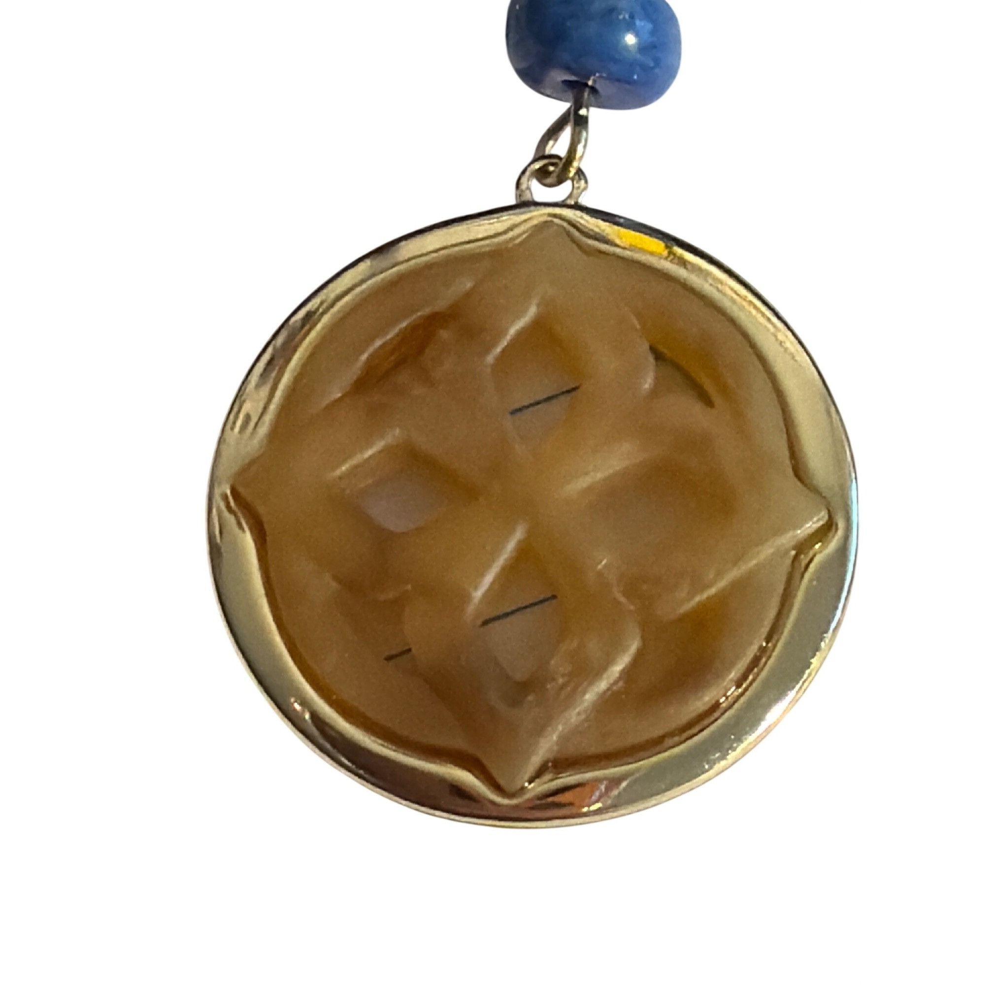Chicos Chicos Gold Tone Dangling Earrings Cutout Center Blue Bead H Size ONE SIZE - 2 Thumbnail