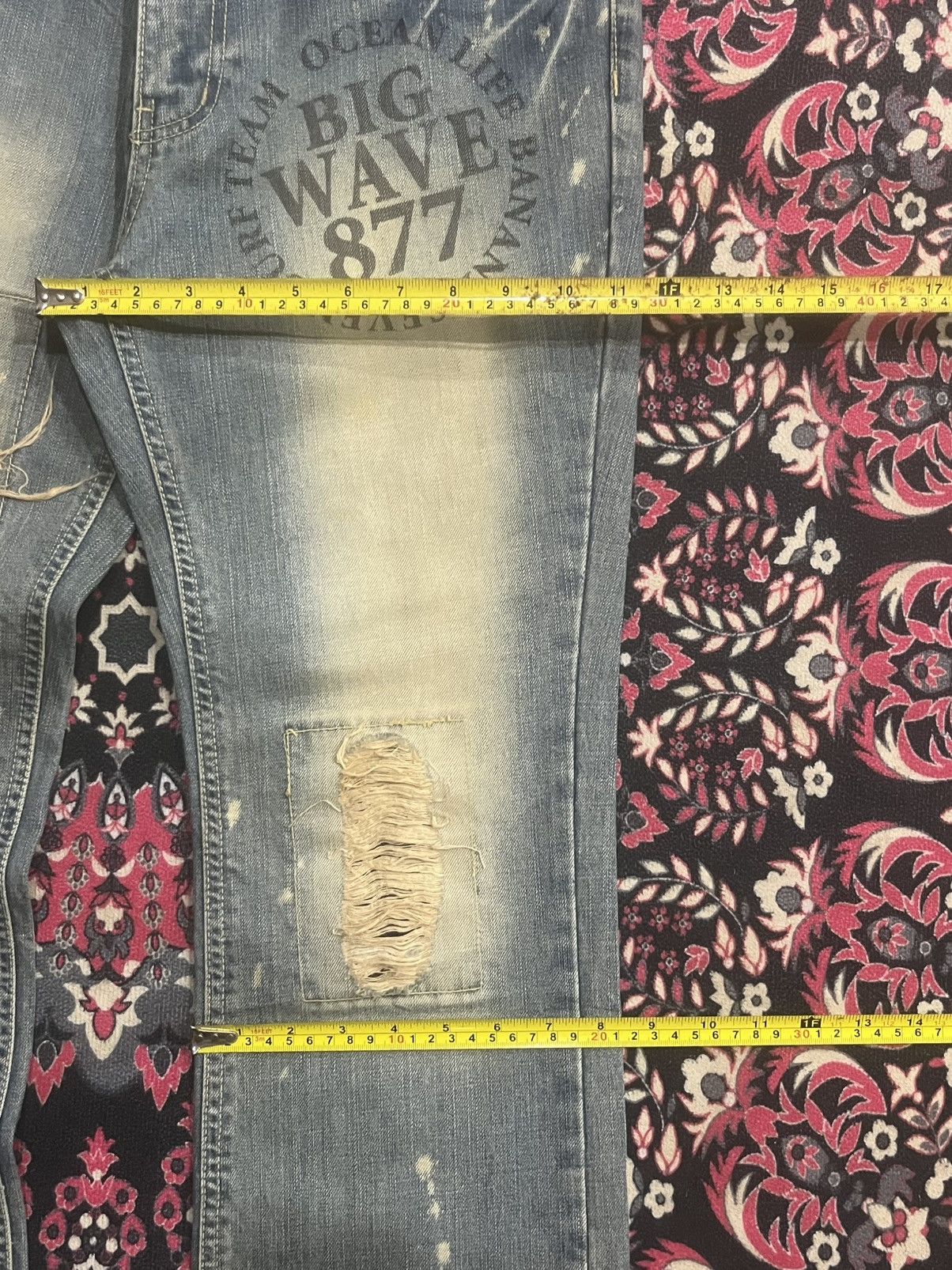 Japanese Brand Banana Seven Big Wave 877 Mud Washed Distressed Flare Jeans Size US 32 / EU 48 - 14 Thumbnail