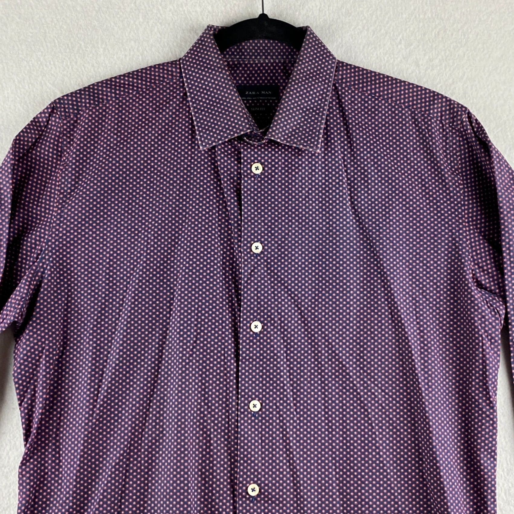 Zara Zara Shirt Mens L Purple Button Up Slim Fit Long Sleeve Collared Dotted Modern Casual Shirt Size US L / EU 52-54 / 3 - 2 Thumbnail
