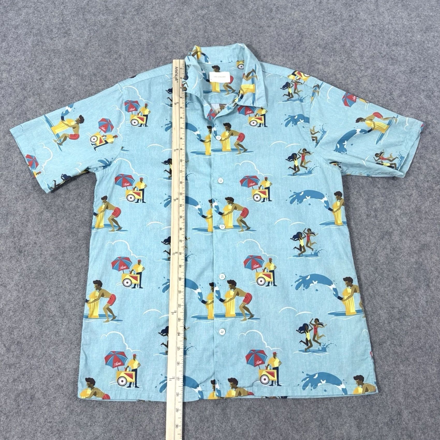 Aime Leon Dore Aime Leon Dore Hawaiian Party Casual Button-Up Shirt Mens Medium Blue Graphic Print Short Sleeve Shirt Size US M / EU 48-50 / 2 - 6 Thumbnail