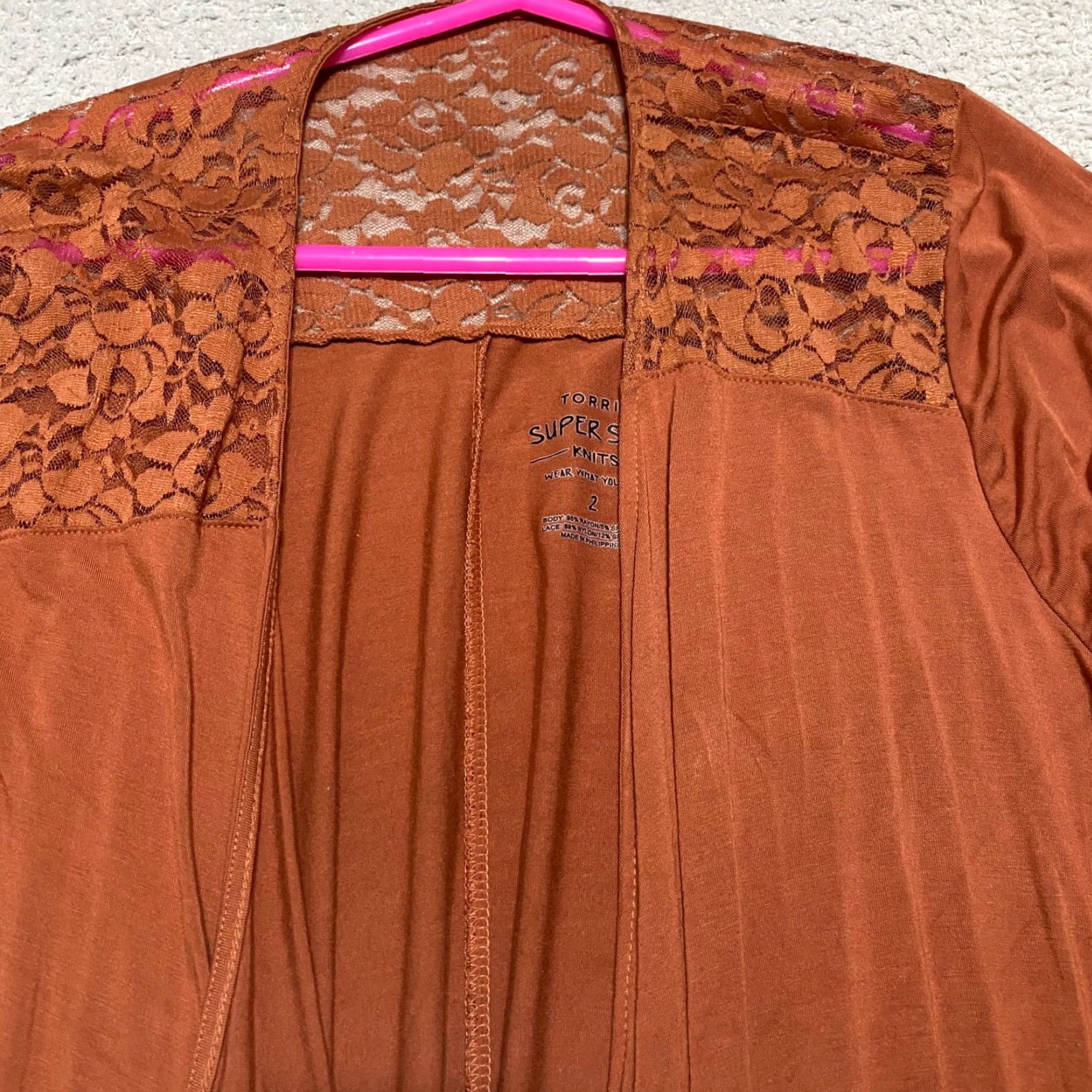 Torrid Torrid Cardigan Sweater Open Front Lace Yoke Drape 2X Womens Orange Knit Cardigan Pullover Size 2X Plus Womens Torrid Size XXL / US 16-18 / IT 52-54 - 5 Thumbnail