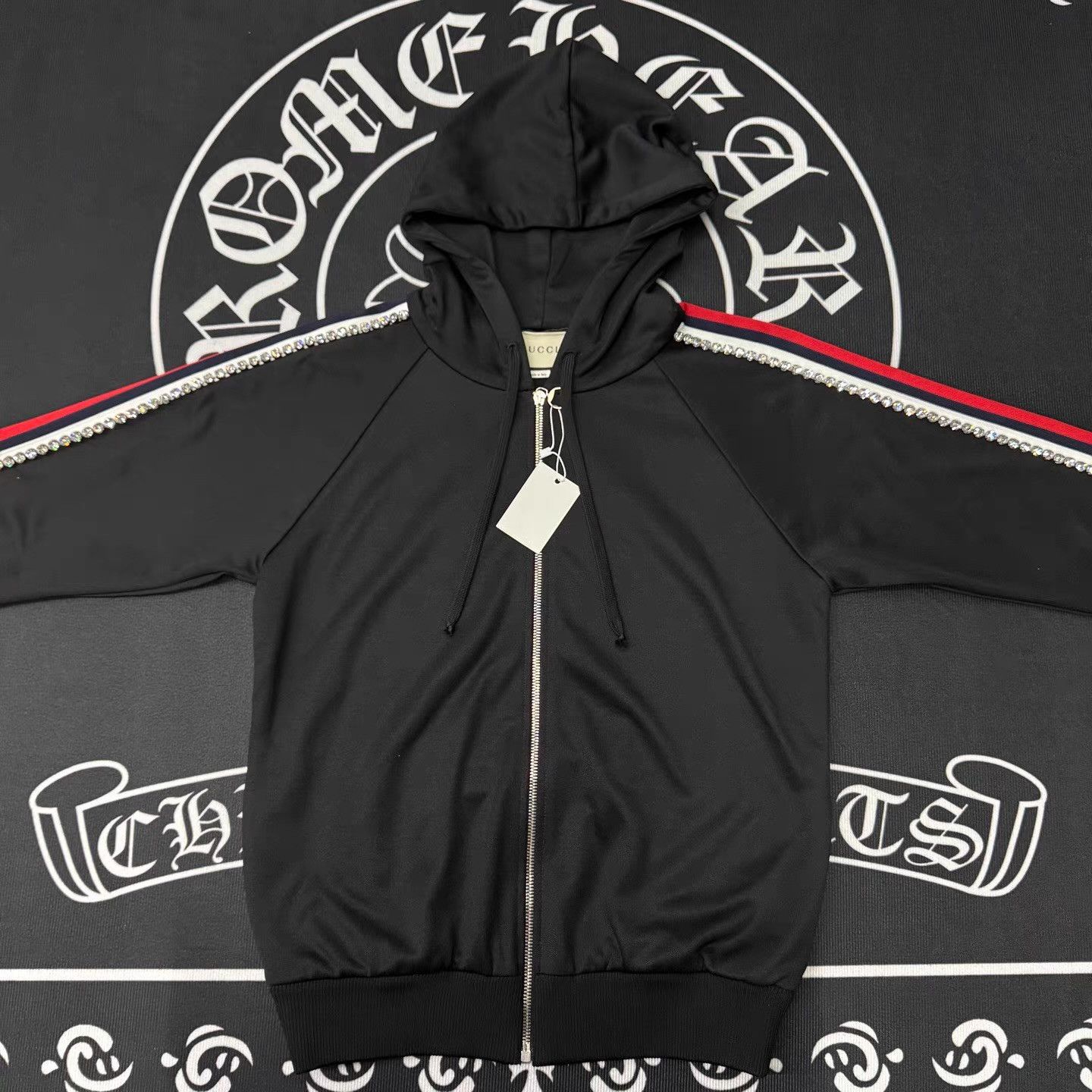 Gucci GUCCI Crystal Embellished Black Zip-Up Jacket Q10 Size US XS / EU 42 / 0 - 1 Thumbnail