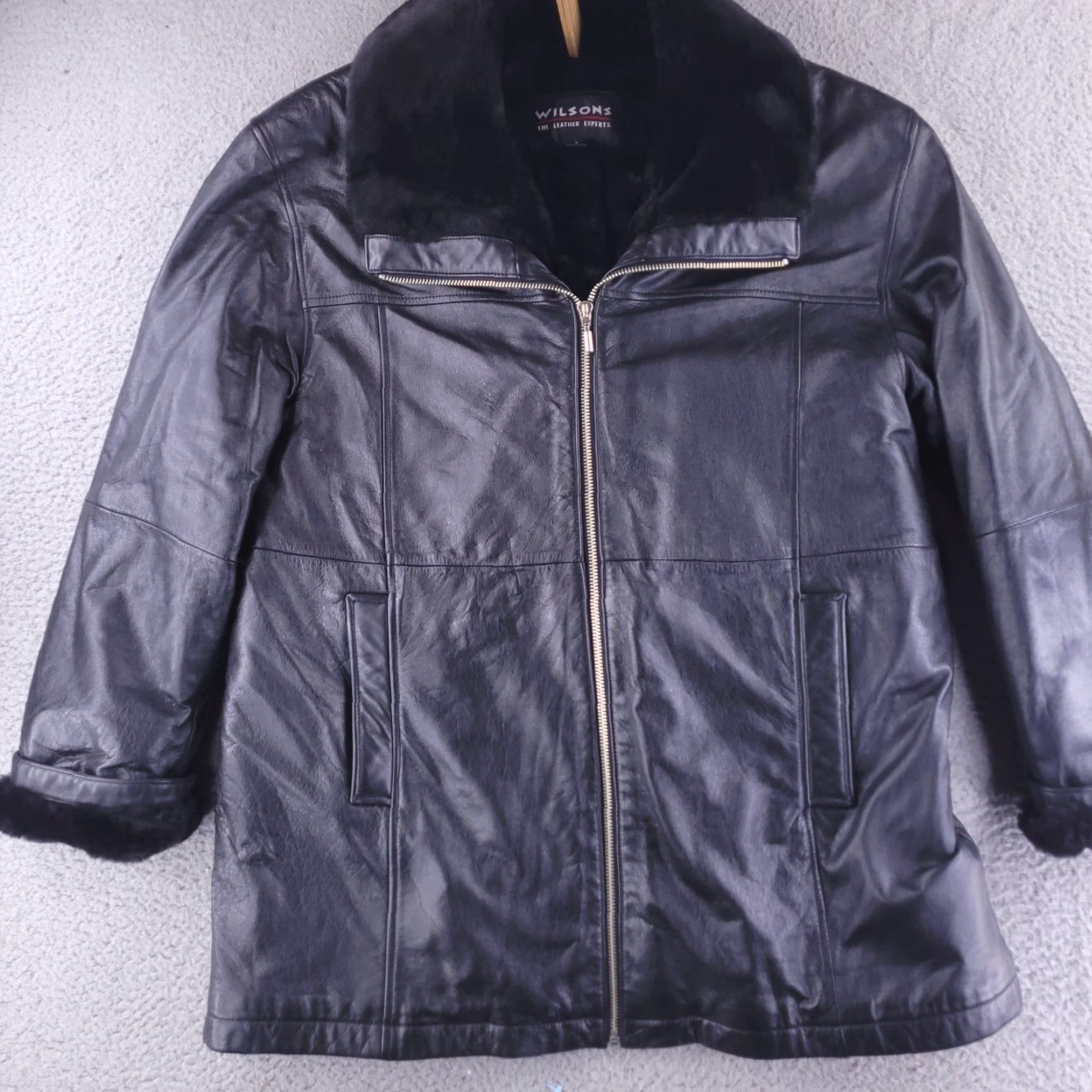 Vintage Wilsons Leather Jacket Mens L Black Faux Fur Warm Overcoat Zip Size US L / EU 52-54 / 3 - 5 Thumbnail