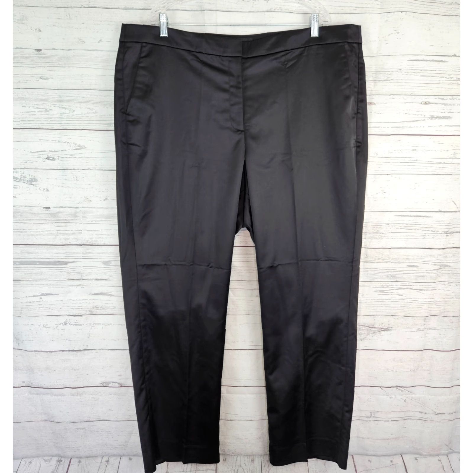 J.Crew J Crew Collection Kate Satin Pants Sz 20 Black High Rise Straight Leg Womens Size 42" / US 20 - 2 Thumbnail