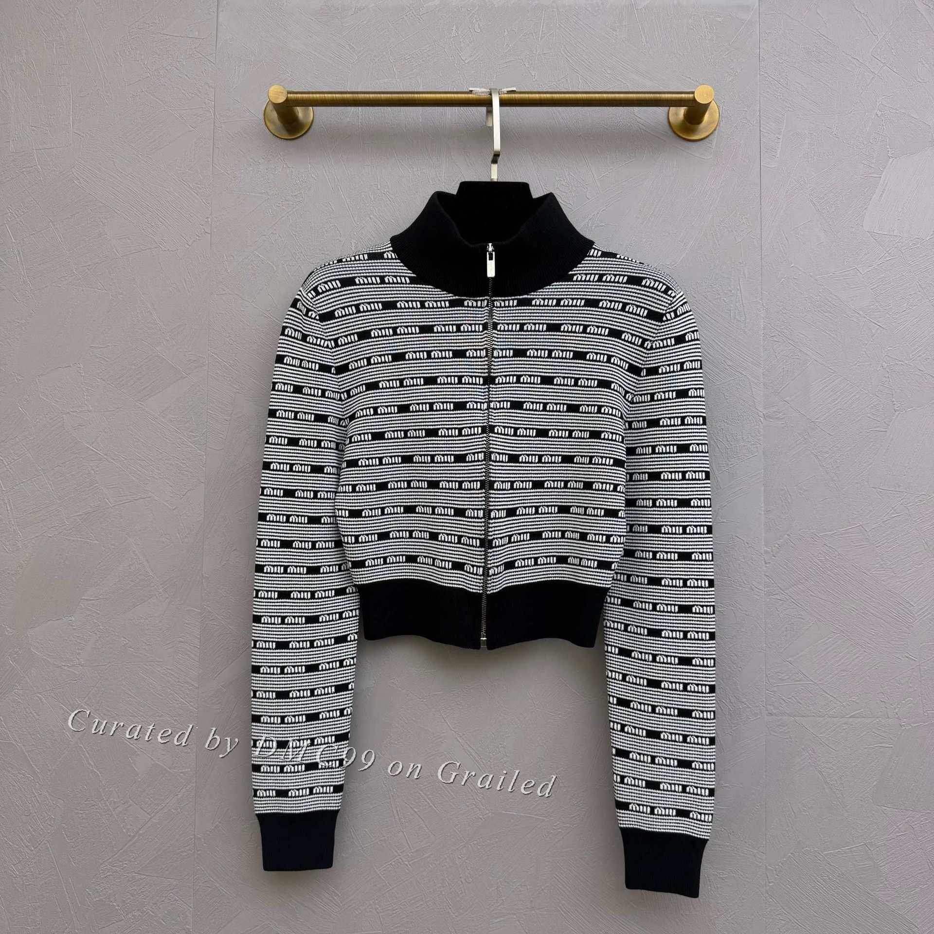 Miu Miu Miumiu Black White Stripe Logo Knit Jacket Size S / US 4 / IT 40 - 1 Thumbnail