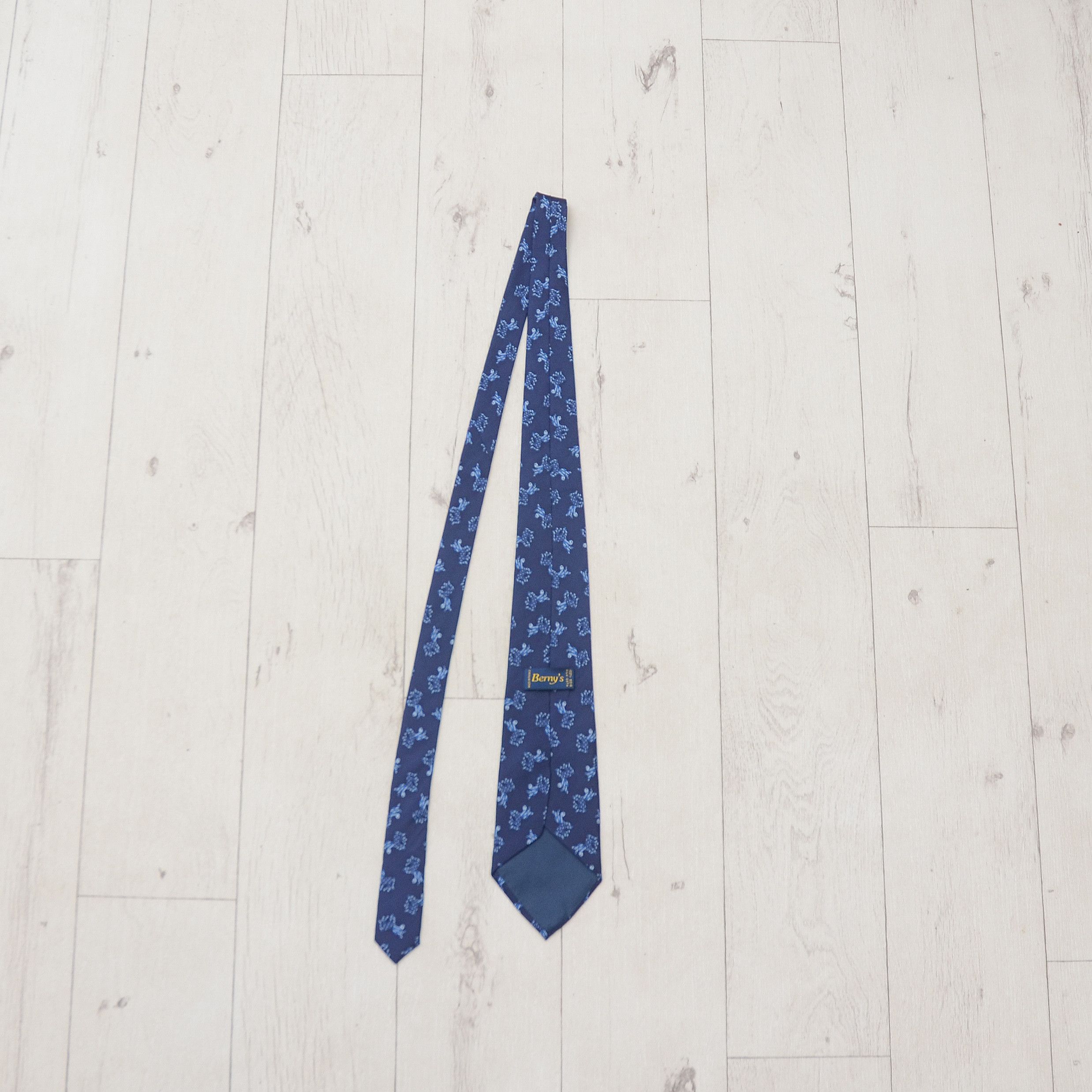 Vintage Berny’s Blue Silk Tie Print Ass Animals Design Made France Size ONE SIZE - 8 Thumbnail