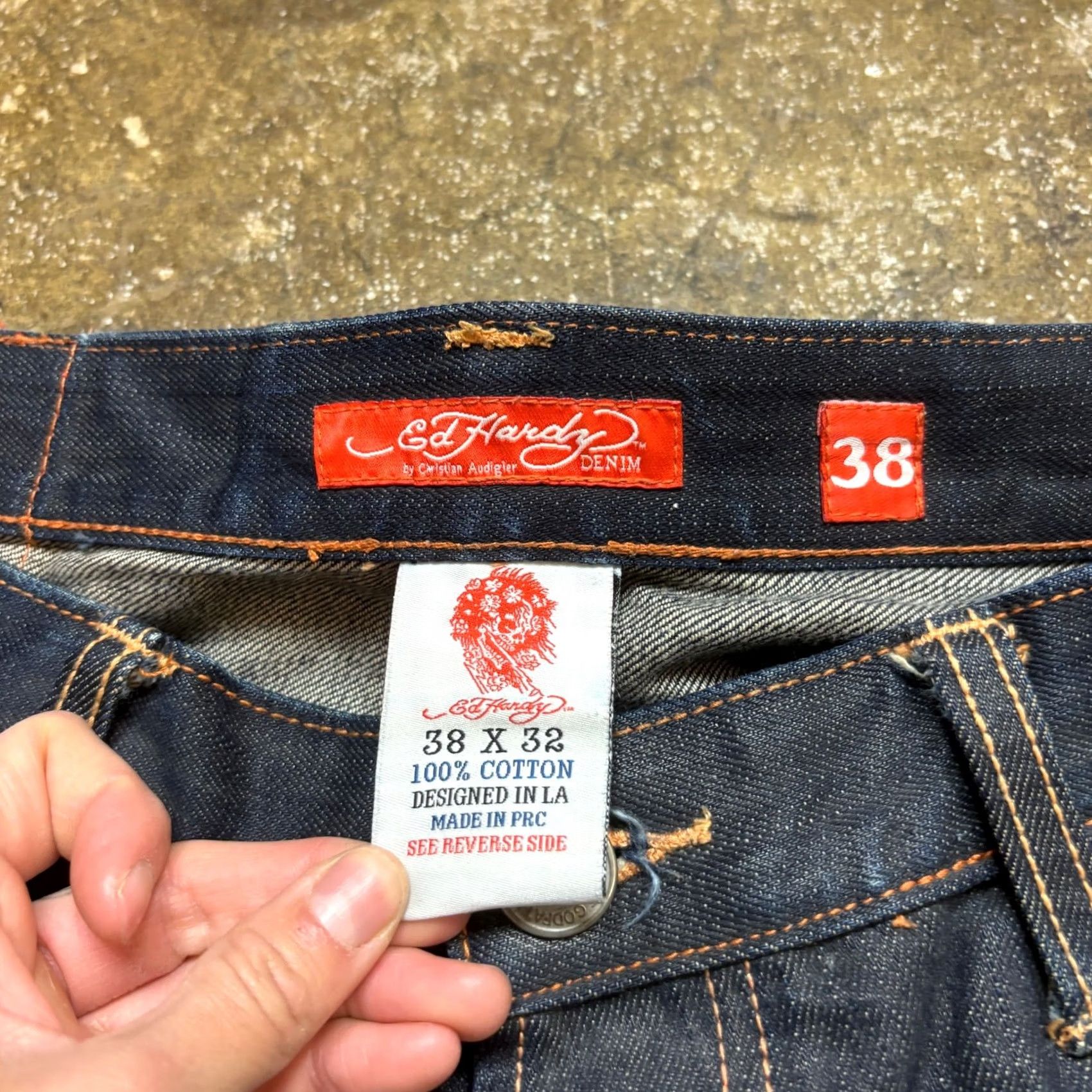 Ed Hardy VINTAGE RARE Ed Hardy Wolf Embroidered y2k Baggy Jeans Men 38x31 Blue Wide-Leg Mens 38 Regular Inseam 38 Size US 38 / EU 54 - 7 Thumbnail