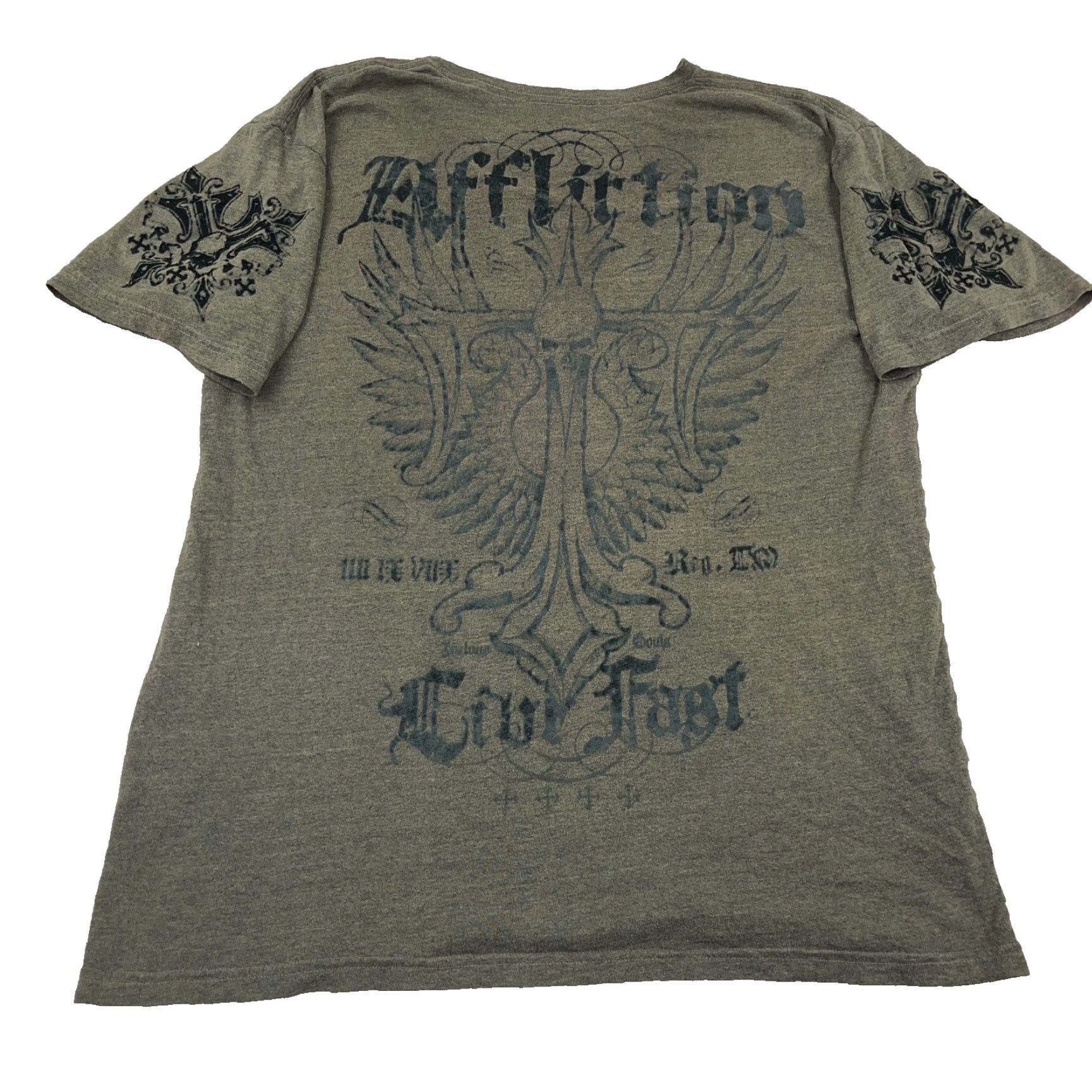 Affliction Affliction Shirt Men 2XL Olive Green Live Fast MMA Skull Wings Retro Faded Tee Size US XXL / EU 58 / 5 - 2 Thumbnail