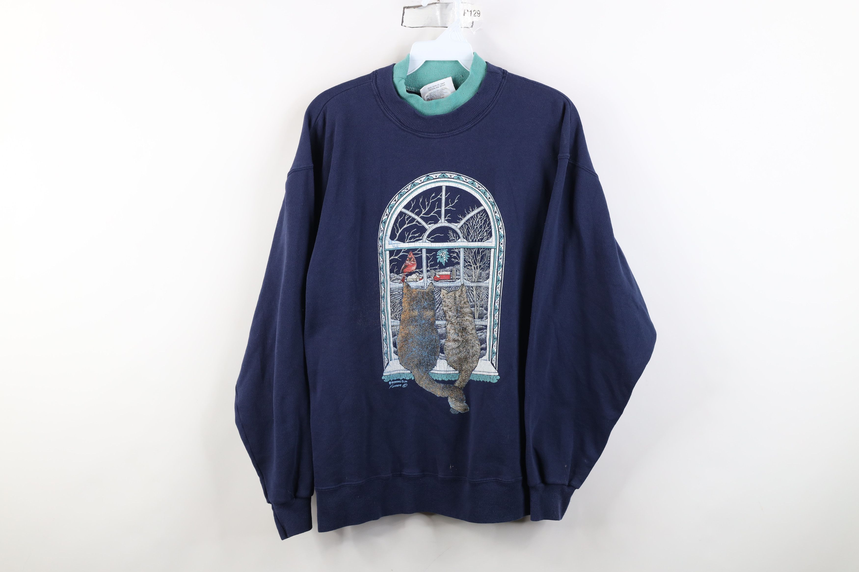 Vintage Vintage 90s Streetwear Cat Kitten Window Sweatshirt USA Size L / US 10 / IT 46 - 1 Thumbnail