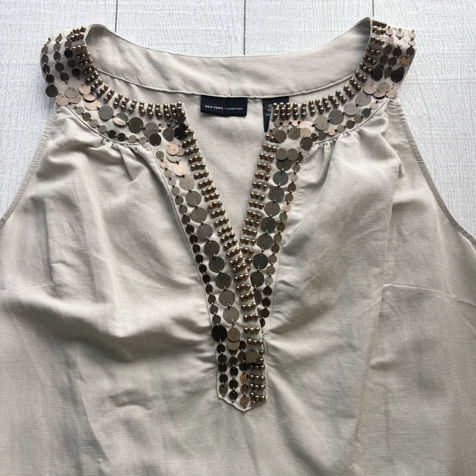 Other New York & Company Gray Linen Blend Shift Dress Beaded XL Size XL / US 12-14 / IT 48-50 - 5 Thumbnail