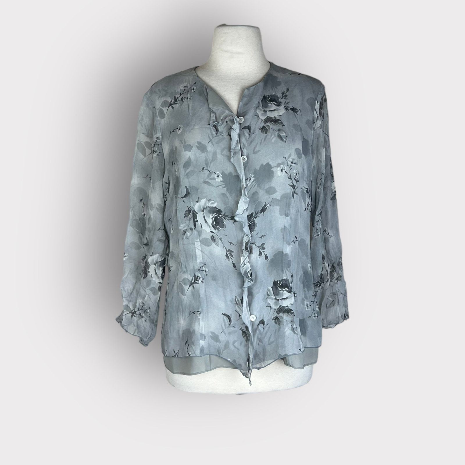 Vintage Liz Claiborne | Vintage 90s Floral Chiffon Blouse | 10 Size L / US 10 / IT 46 - 1 Thumbnail