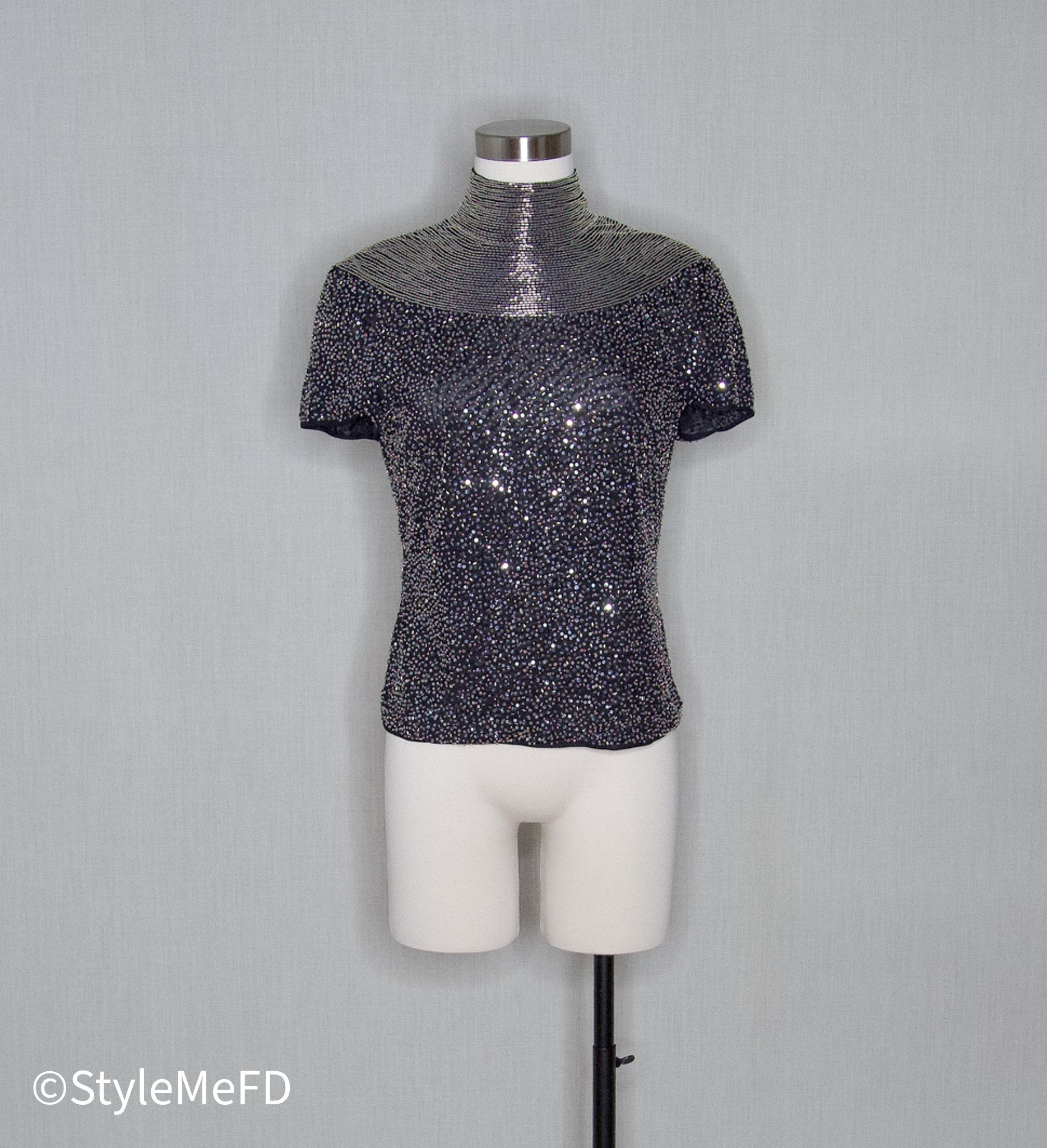 Escada ESCADA VINTAGE Beaded Black Top Size S / US 4 / IT 40 - 1 Thumbnail