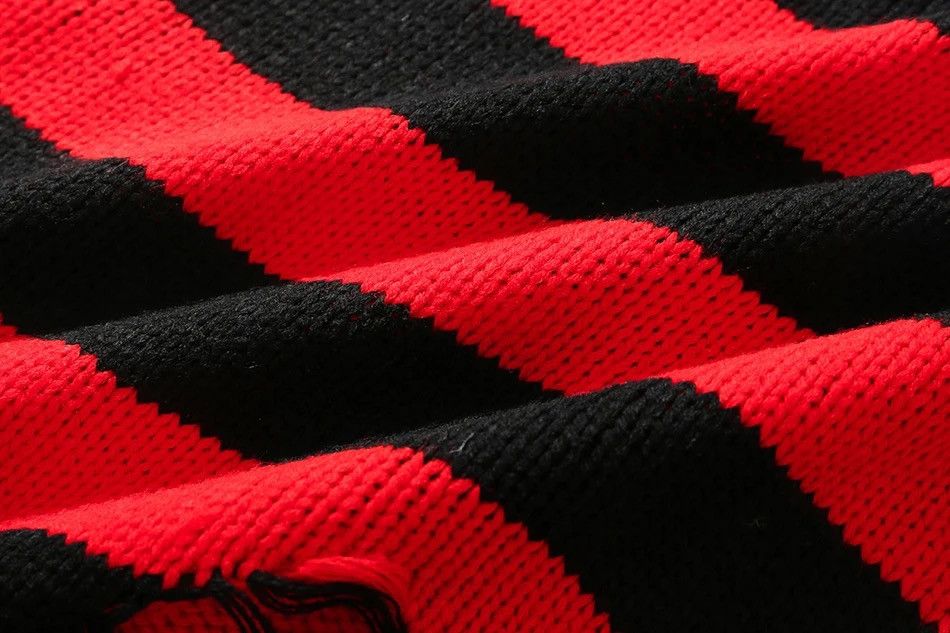 Japanese Brand × Vintage Sweater retro style loose pullover stripes torn holes fringe Size US L / EU 52-54 / 3 - 5 Thumbnail