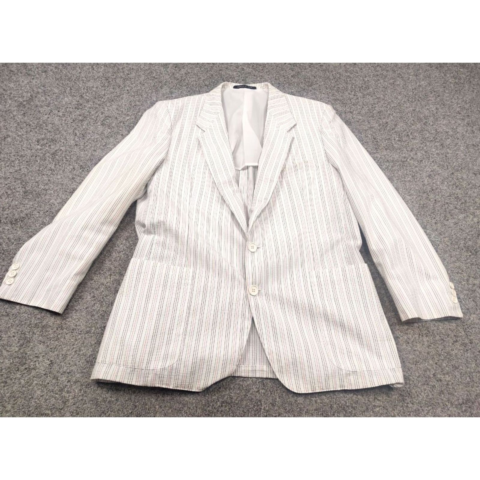 Yves Saint Laurent VINTAGE Yves Saint Laurent France Mens White Striped Blazer Wool Canvas Two-Button Front Blazer Regular Size M Size 40R - 3 Thumbnail