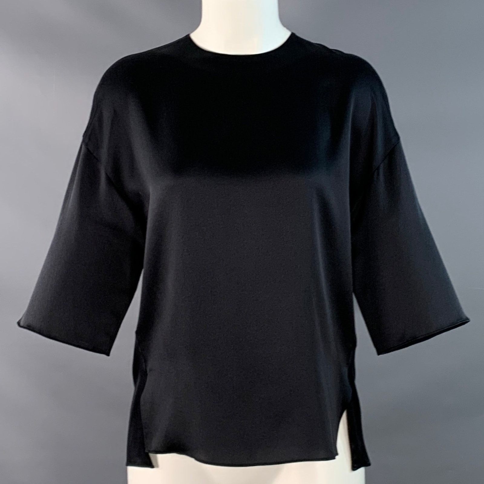 Vince VINCE XS Black Silk Satin Short Sleeve Crew Neck Casual Top Size XS / US 0-2 / IT 36-38 - 1 Thumbnail