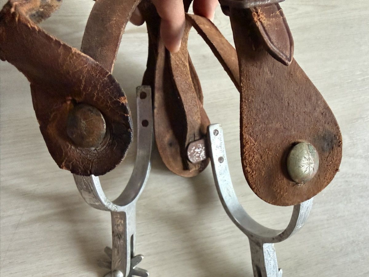Vintage Vintage Crockett Western Cowboy Spurs Pair Engraved w/ L Size ONE SIZE - 3 Thumbnail