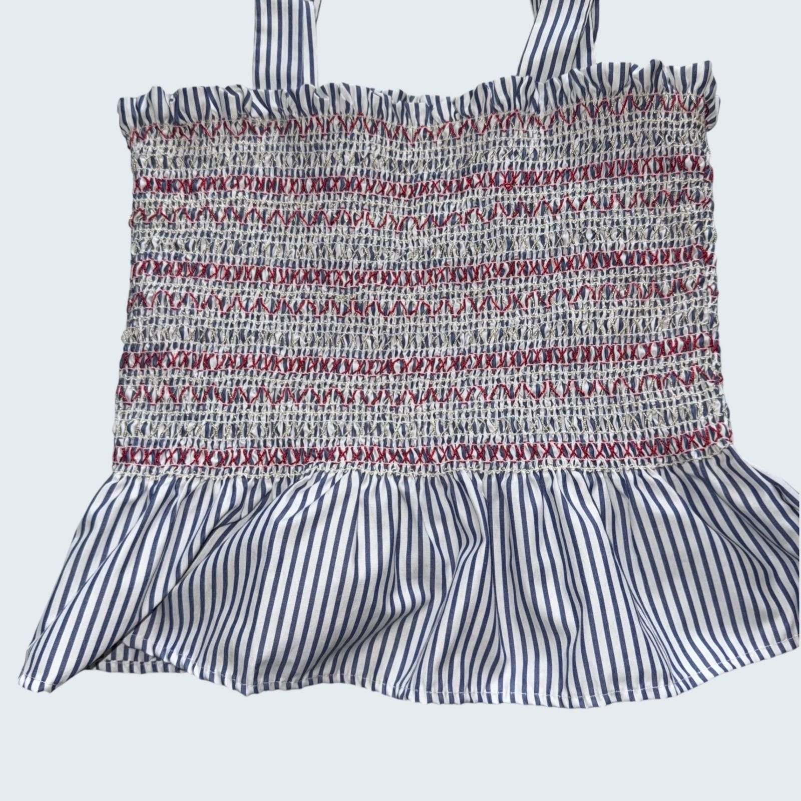 Other Style House Womens Blue White Striped Smocked Peplum Tie L Size L / US 10 / IT 46 - 1 Thumbnail
