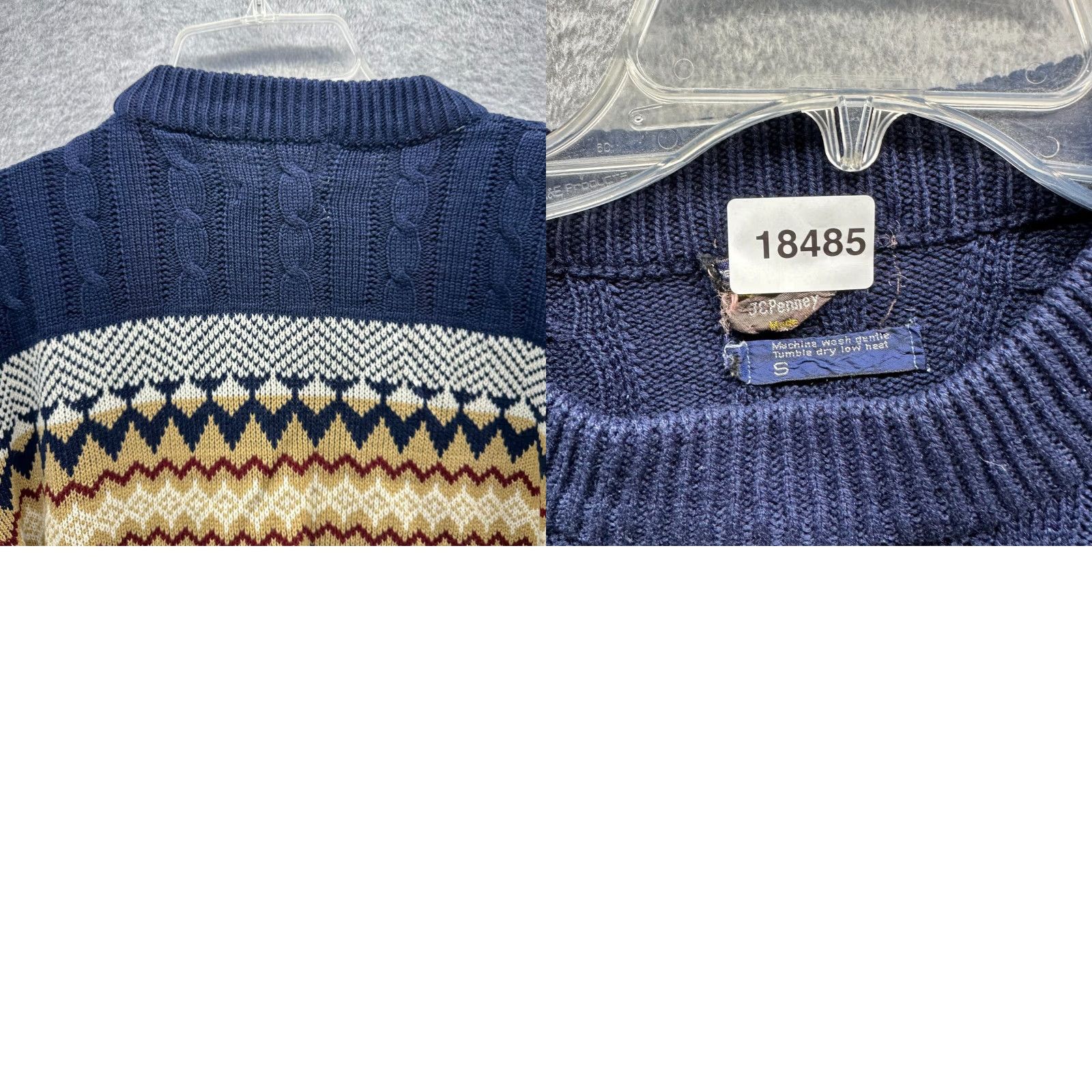 JCPenney VINTAGE J. C. Penney Sweater Mens Small Pullover Crew Neck Cable Diamond Argyle Knit Red Blue White 60s Classic Preppy Size US S / EU 44-46 / 1 - 9 Thumbnail