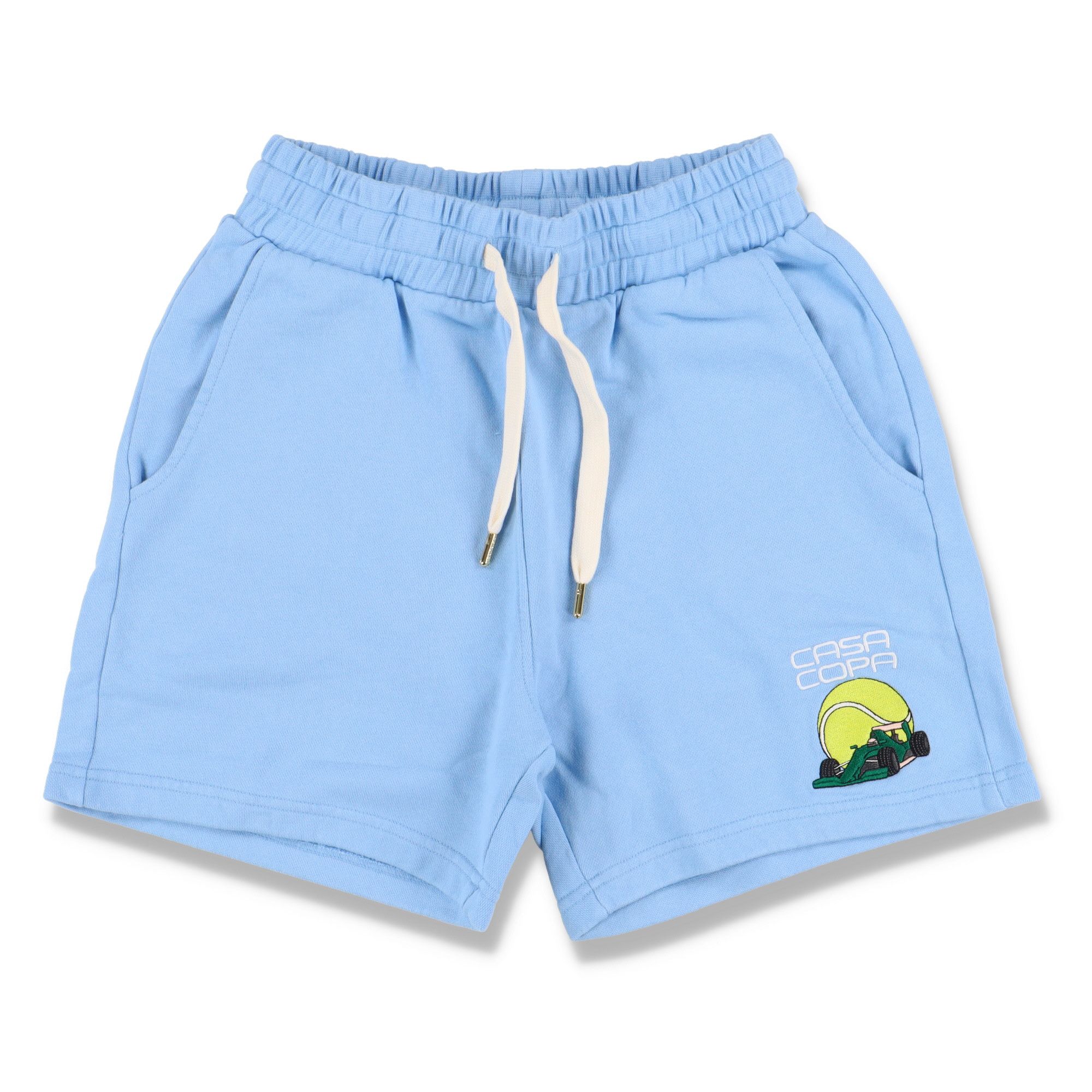 image of Casablanca Blue Embroidered Casa Copa F1 Car Tennis Logo Sweatshorts, Men's (Size 26)