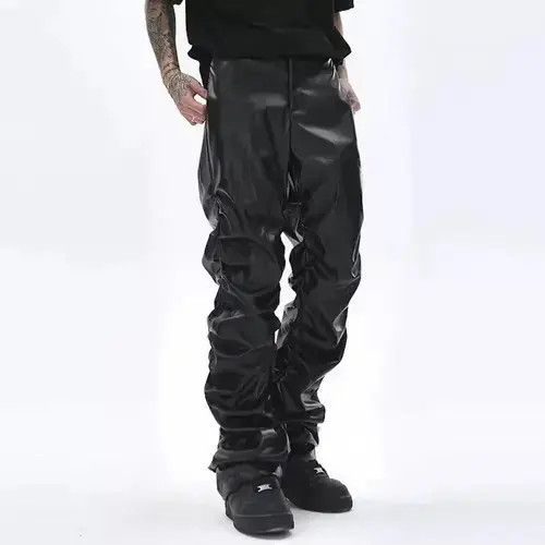 Other Black Faux Stacked Leather Pants Size US 33 - 2 Thumbnail
