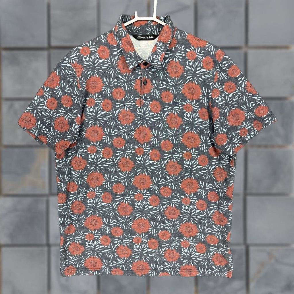 TravisMathew Travis Mathew Polo Shirt Mens XL Floral Print Short Sleeve Gray Red Golf Casual Shirt Size US XL / EU 56 / 4 - 1 Thumbnail