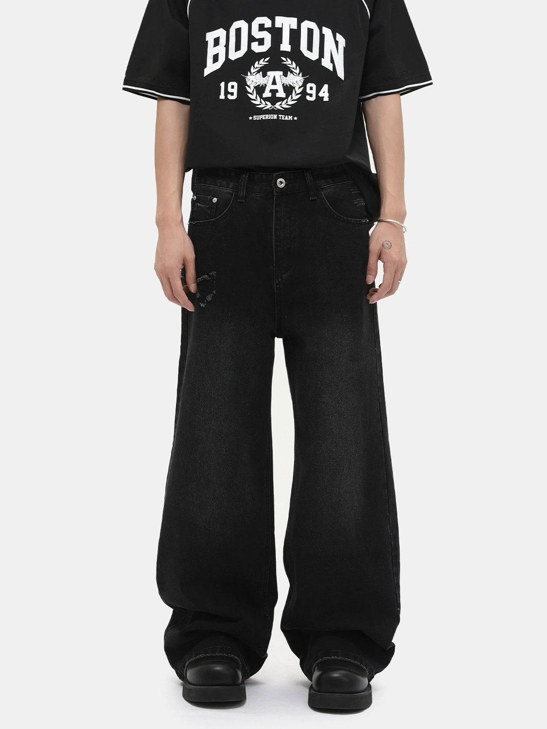 Japanese Brand × Jean Japanese retro distressed loose casual wide-leg jeans Size US 32 / EU 48 - 1 Thumbnail