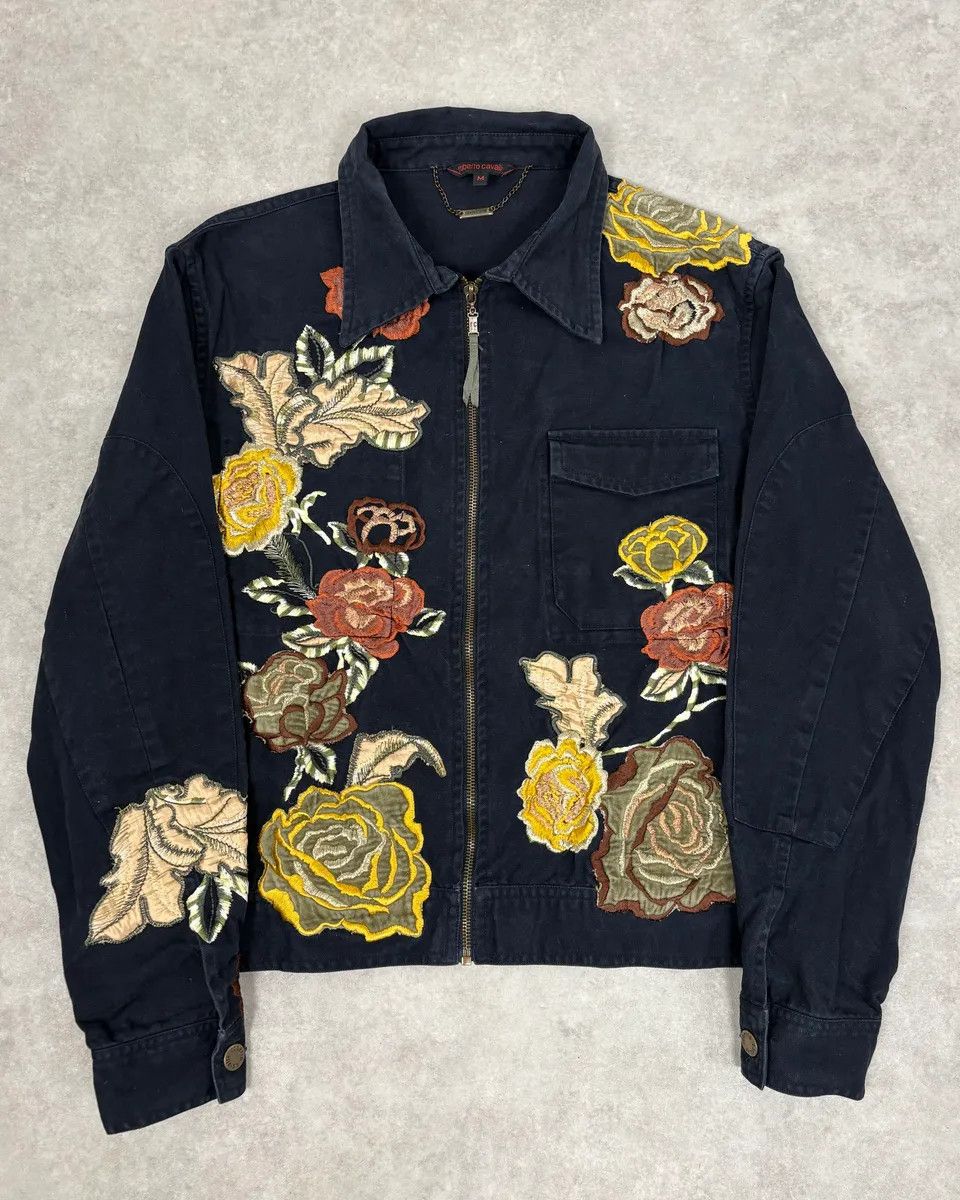 Roberto Cavalli 2000s Roberto Cavalli Navy Embroidered Floral Jacket Size XS / US 0-2 / IT 36-38 - 1 Thumbnail