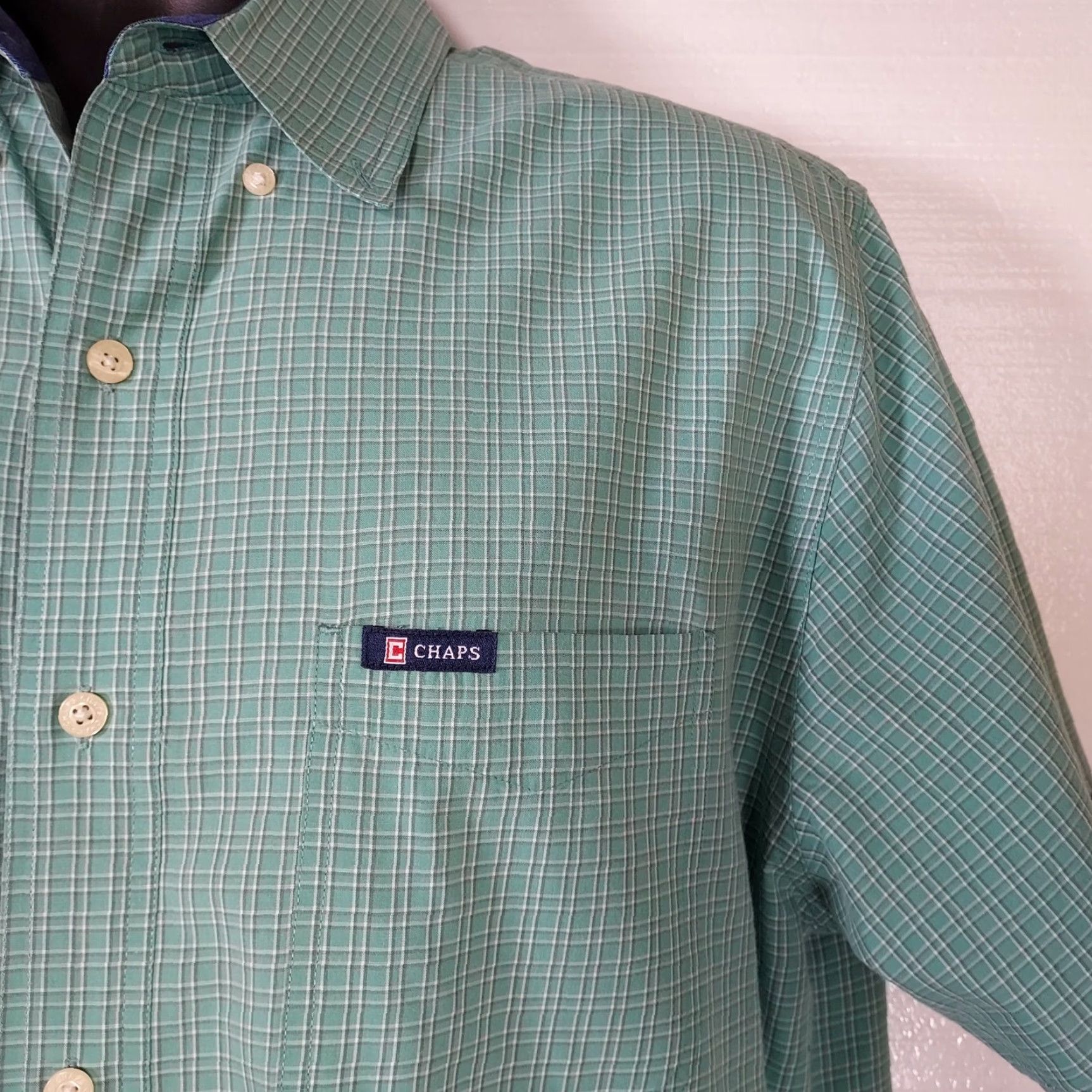 Chaps Chaps Shirt Mens Button-Up L Green Tattersall Check Easy Care Lounge Casual Fashion Mens Size US L / EU 52-54 / 3 - 3 Thumbnail