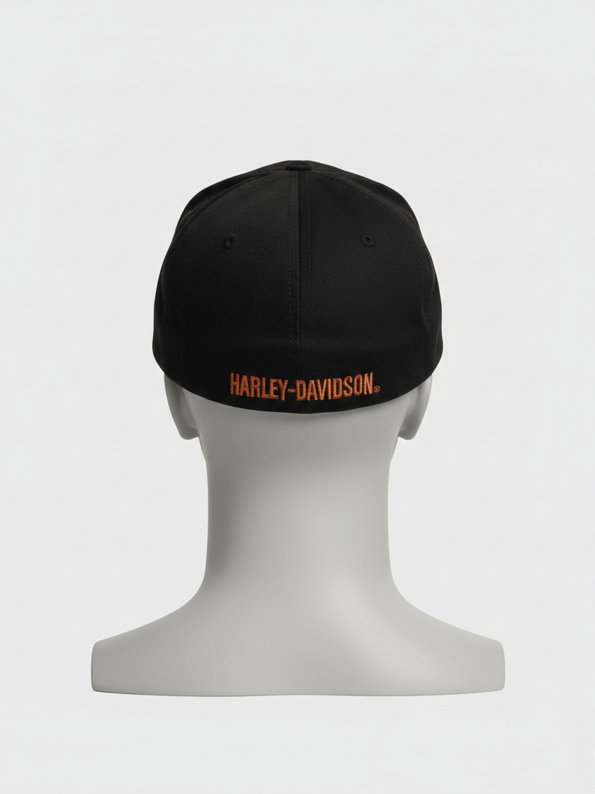 Vintage Harley Davidson Flame Graphic Fullcap Hat - Black/Orange Size ONE SIZE - 2 Thumbnail