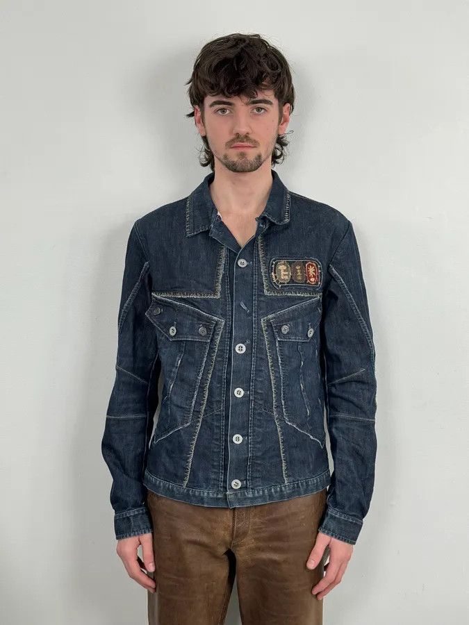 Marithe + Francois Girbaud AW2007 Marithé + François Girbaud Navy Structured Buttoned Patchwork Denim Jacket Size US M / EU 48-50 / 2 - 3 Thumbnail
