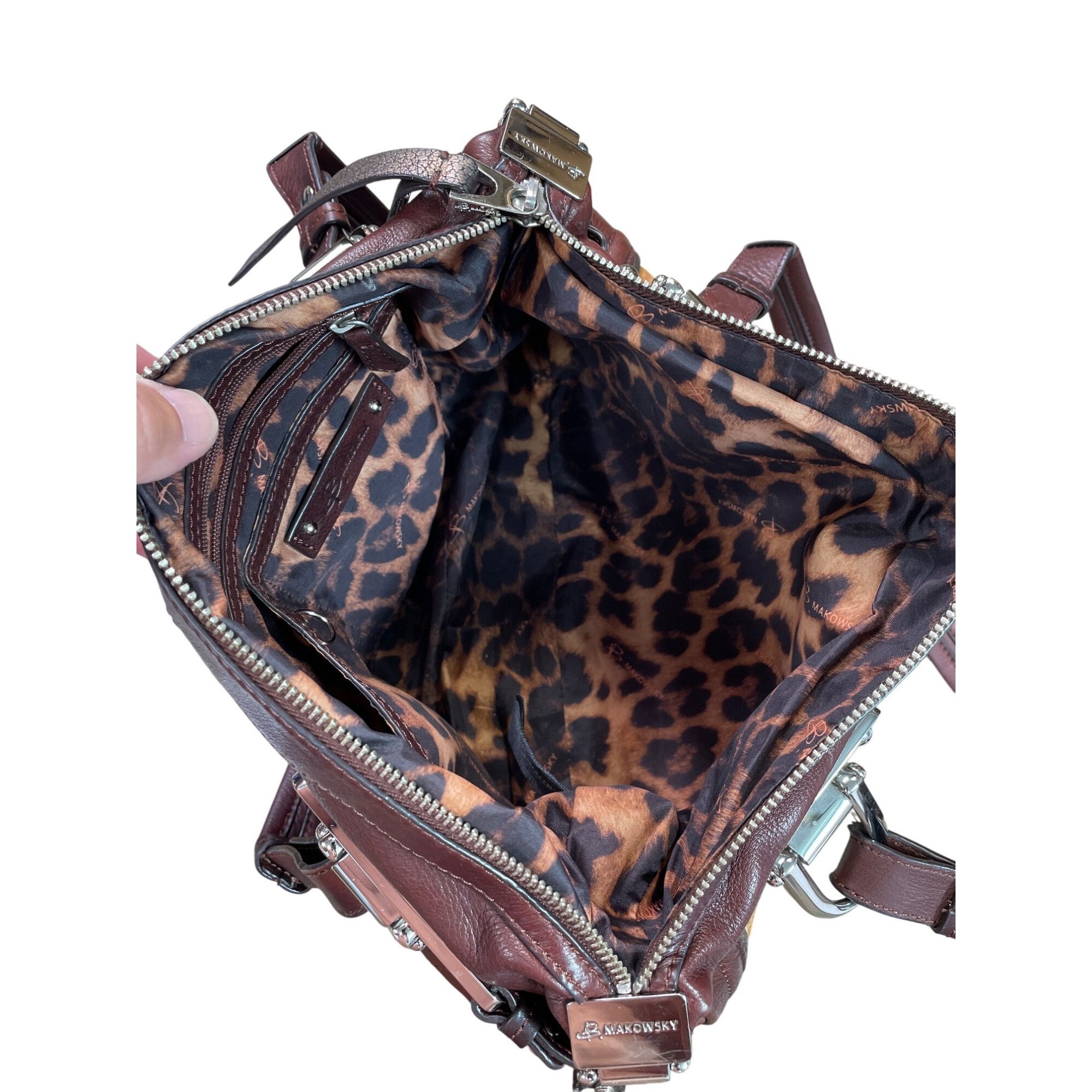Other B. Makowsky Zebra Leather Shoulder Handbag Red/Brown Womens Size ONE SIZE - 21 Thumbnail