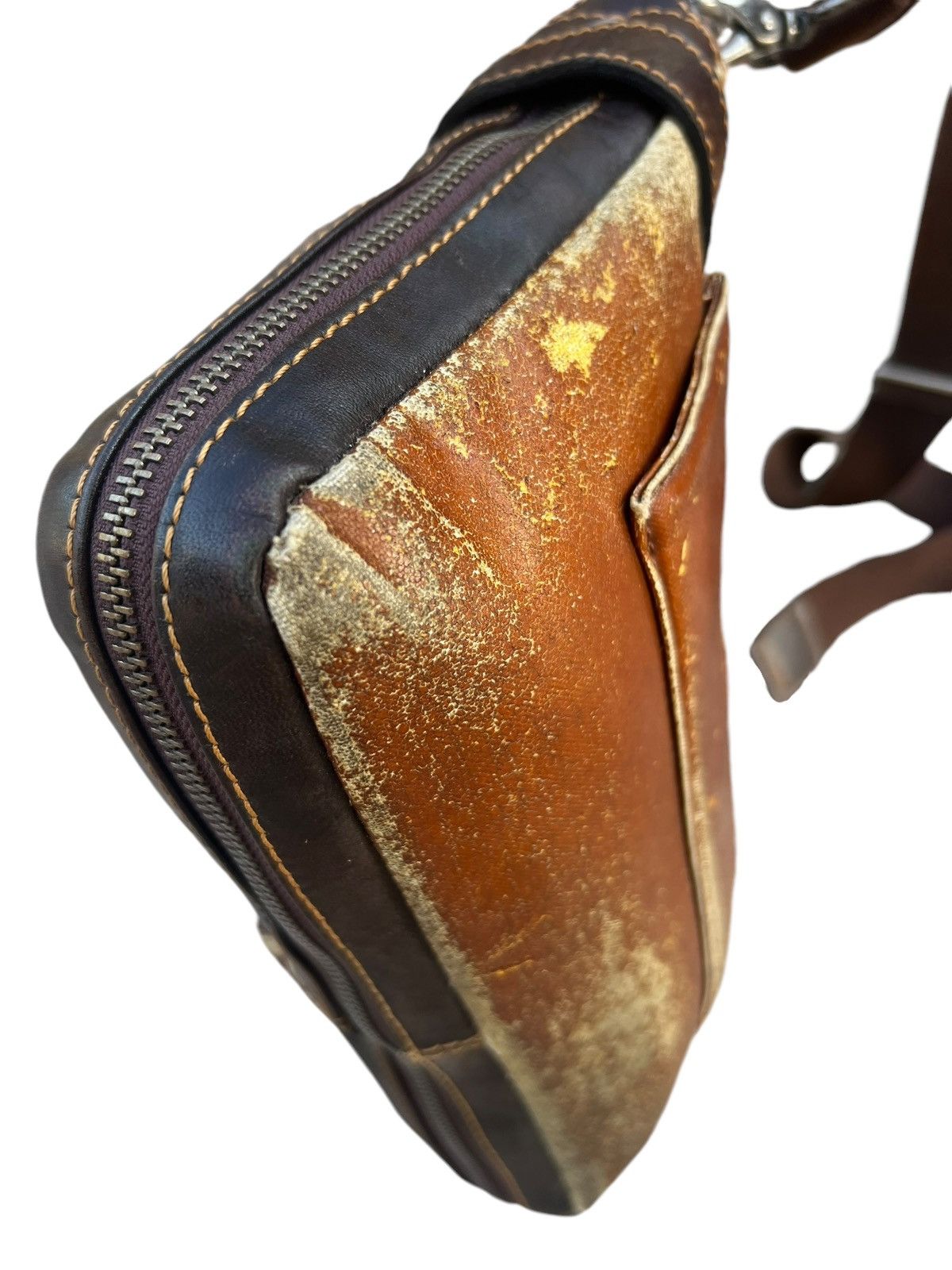 Japanese Brand Lin-ku Japan Distressed Waxed Patina Leather Cargo Bag Sling Size ONE SIZE - 12 Thumbnail