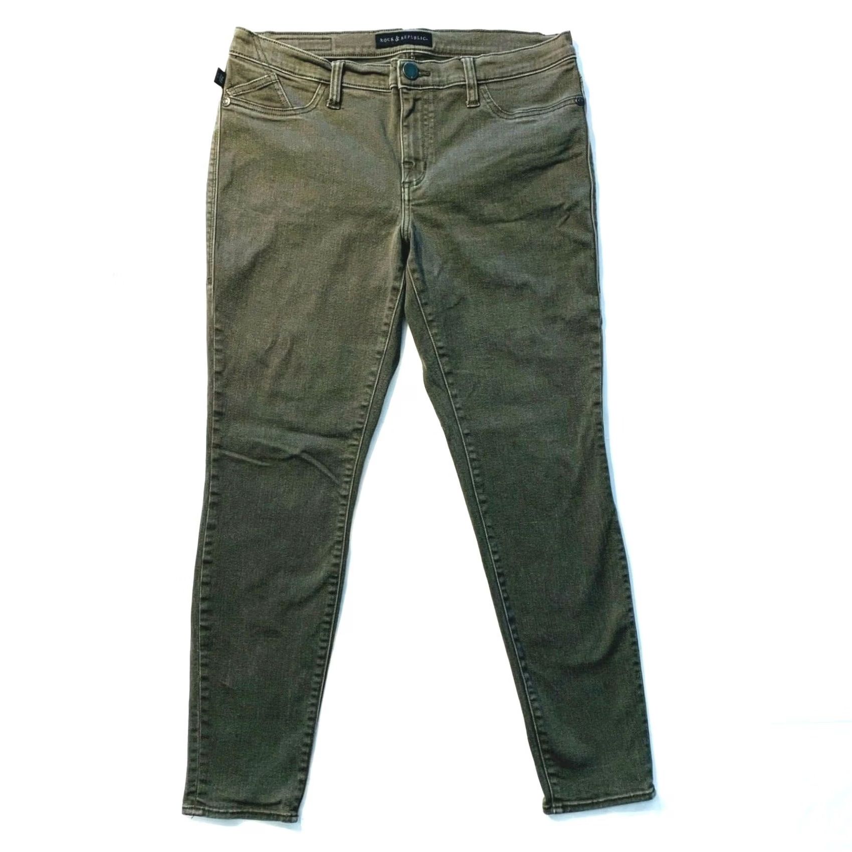 Vintage Rock & Republic Kashmiere Stretch Skinny Jeans Jegging Army Green Womens 14M EUC Size 36" / US 14 / IT 50 - 3 Thumbnail