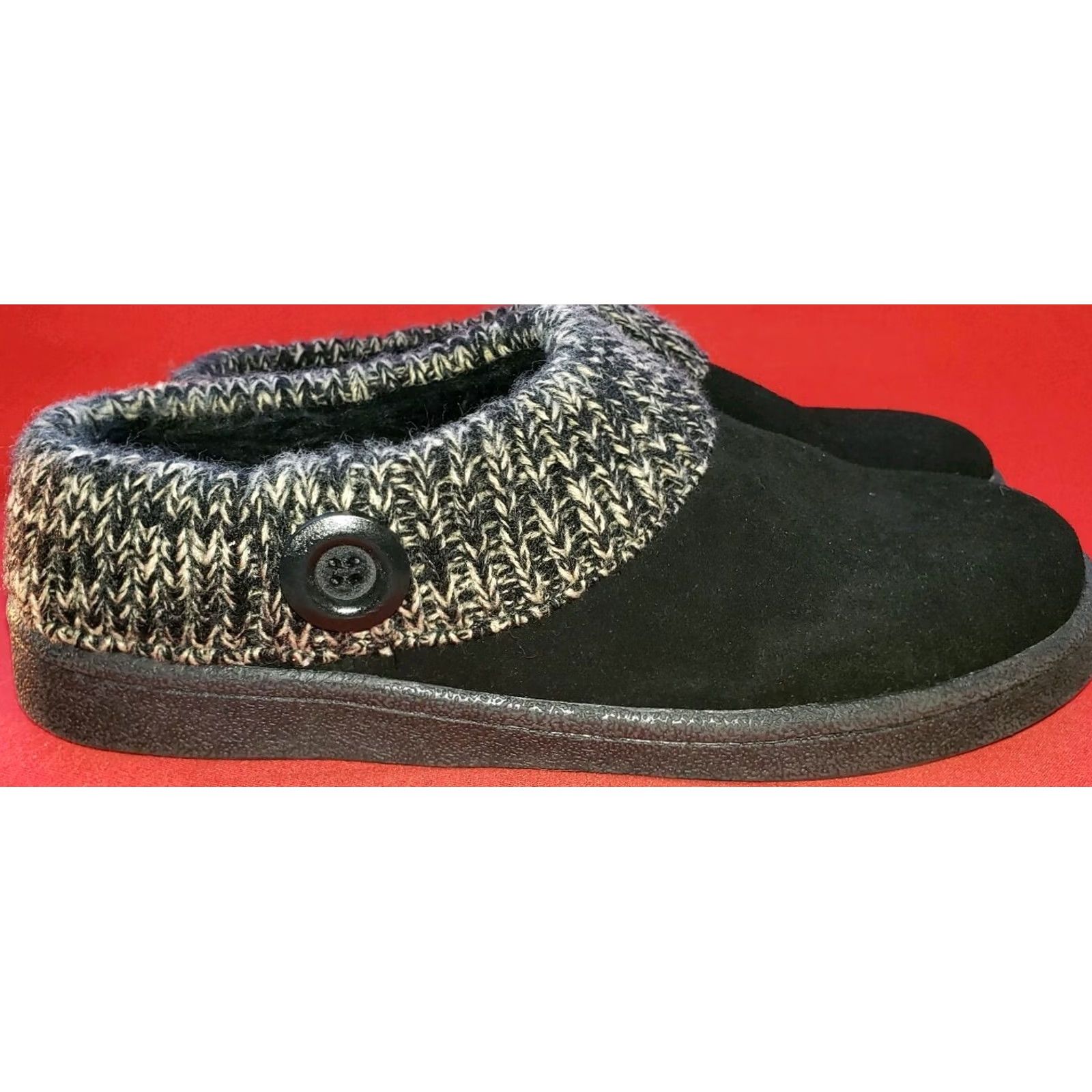 Clarks Clarks Clogs Mules Slip-on Black Suede 8M Sweater Gray Collar Button Accent Size M / US 6-8 / IT 42-44 - 4 Thumbnail