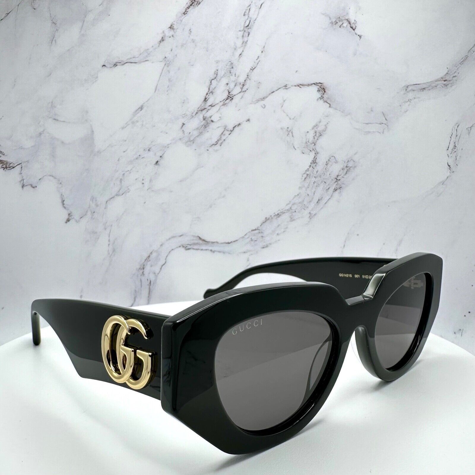 Gucci Sunglasses Black Cat Eye Gold Interlocking GG Logo