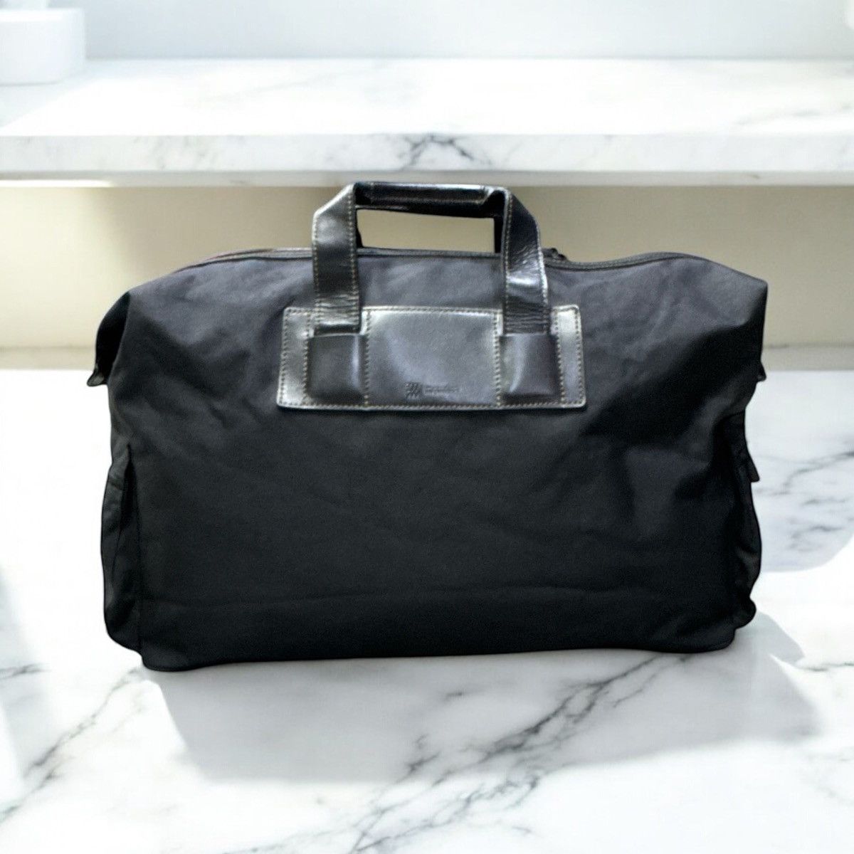 VTG ISSEY MIYAKE FABRIC & LEATHER TRAVEL BAG