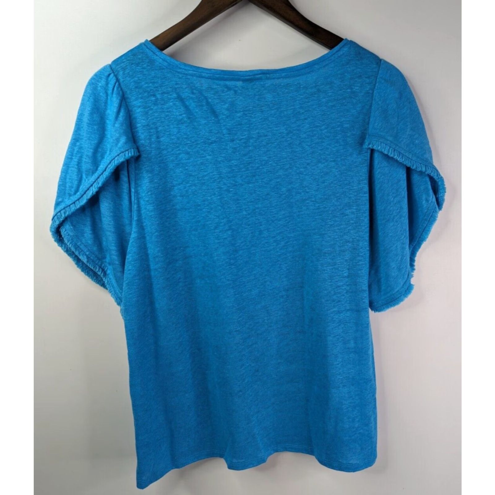 Vintage Chico's Women’s Blue Knit Linen Short Flutter Sleeve Top Sz 0 Small S Knit Linen Flutter Sleeve Shirt Womens Blue 570326950 Size S / US 4 / IT 40 - 2 Thumbnail