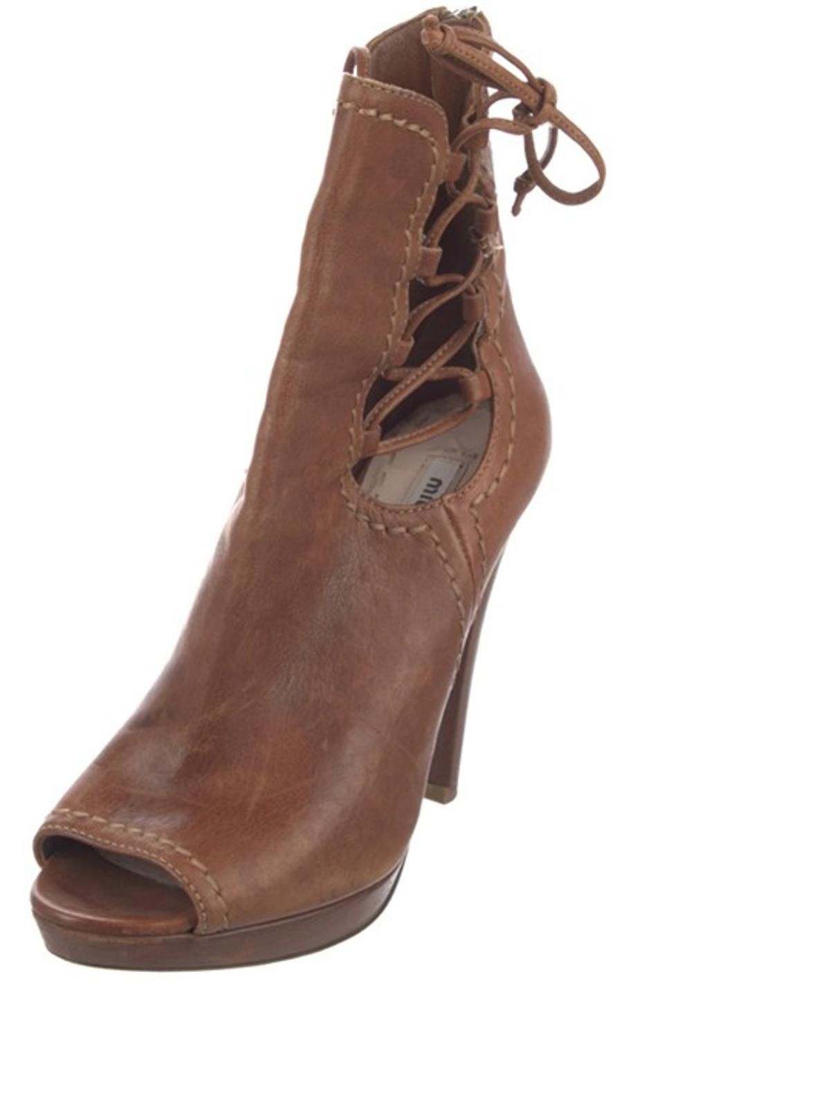 Miu Miu MIU MIU Leather Heeled Booties - SIZE 6 Size US 6 / IT 36 - 4 Thumbnail