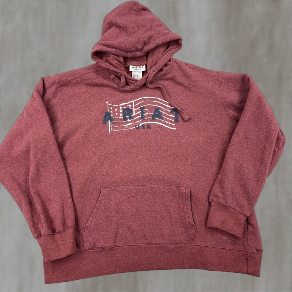 Ariat VINTAGE Ariat Hoodie Shirt Women Large Marron Red USA Flag Embroidered Logo Hooded Sweatshirt, Activewear, 90s-inspired, Women L Size L / US 10 / IT 46 - 1 Thumbnail