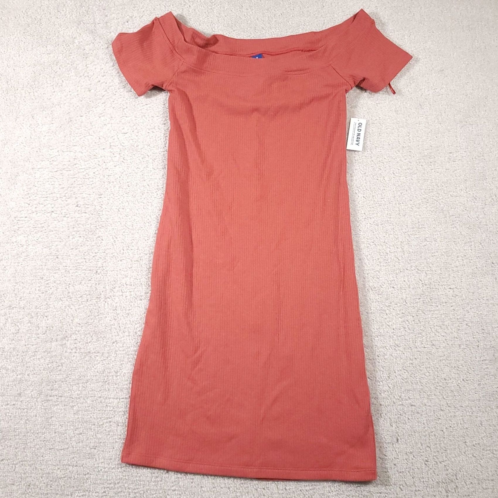 Old Navy Old Navy Mini Short Dress Women's M Mineral Rouge Off-Shoulder Ribbed Dress Short Sleeve Cotton Modal Spandex Knit Womens Modern Casual Planets? Size 32" / US 10 / IT 46 - 2 Thumbnail